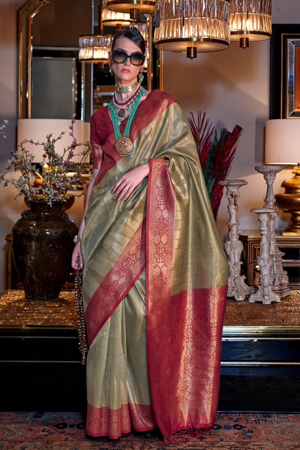 Green Zari Tissue Saree