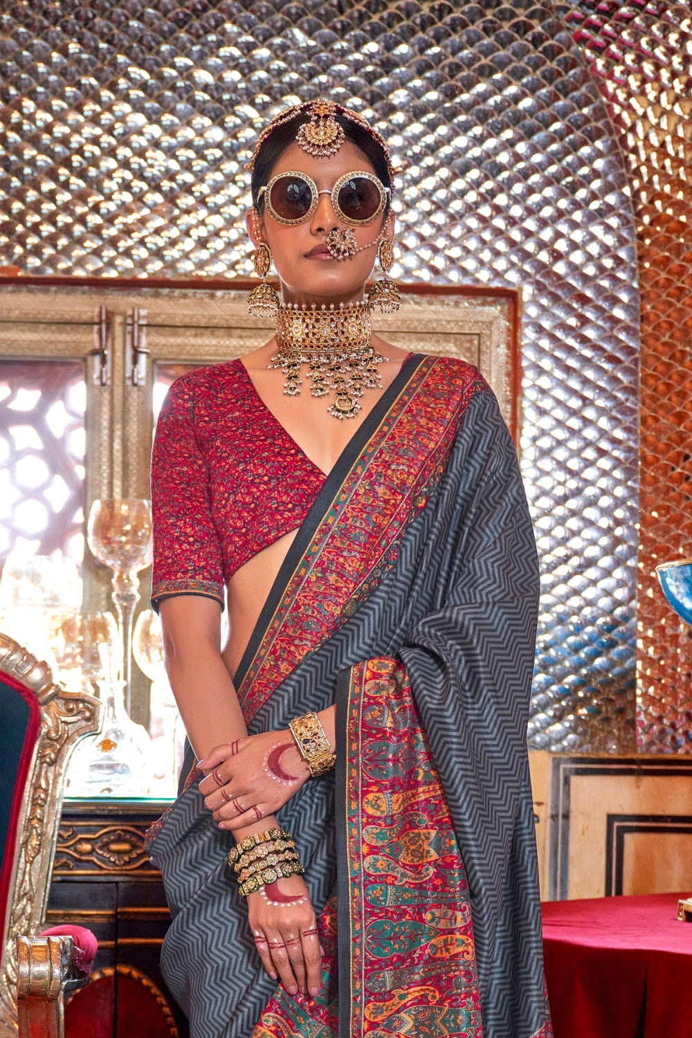 Grey Patola Silk Saree
