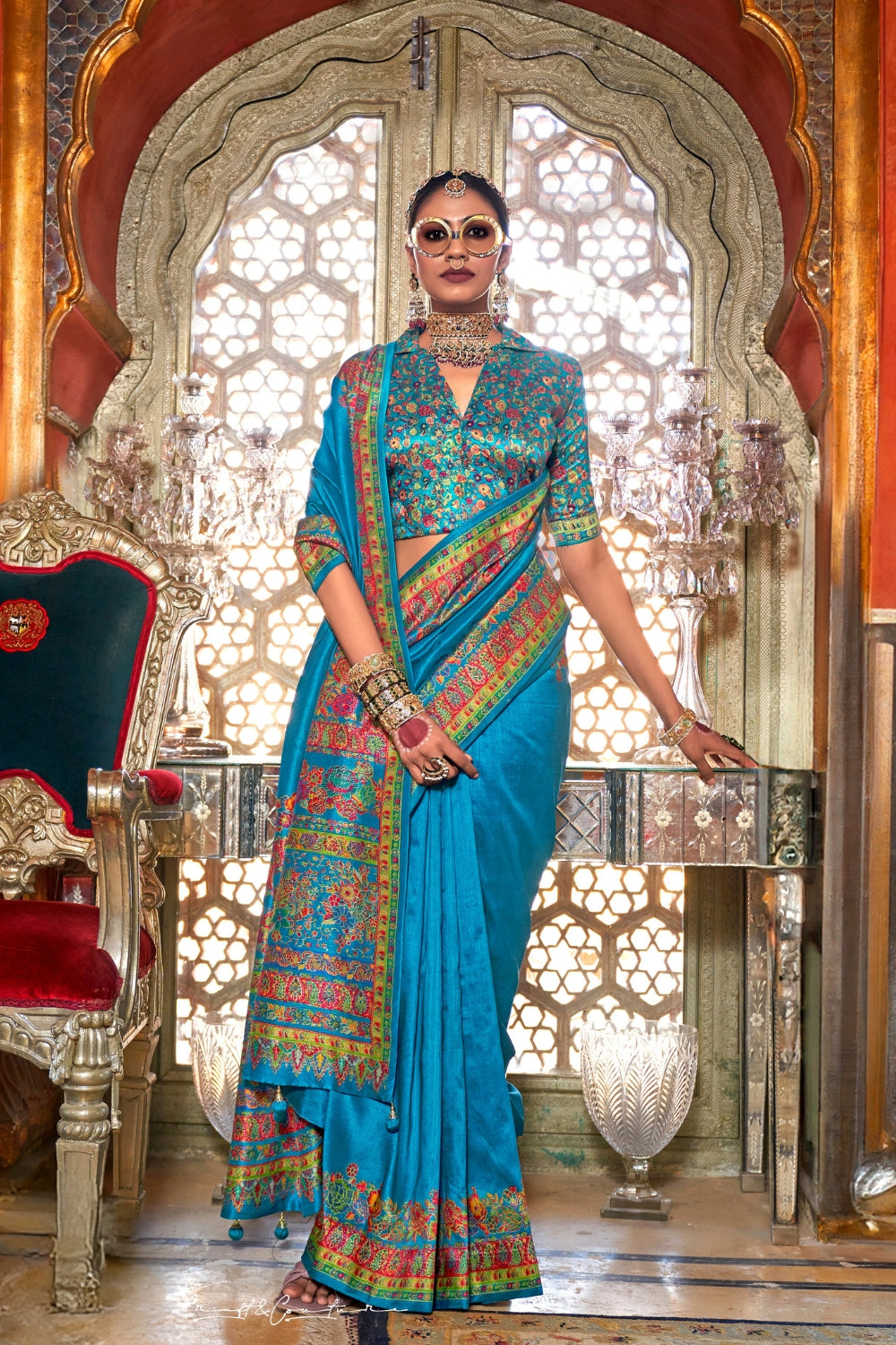 Sky Blue Patola Silk Saree