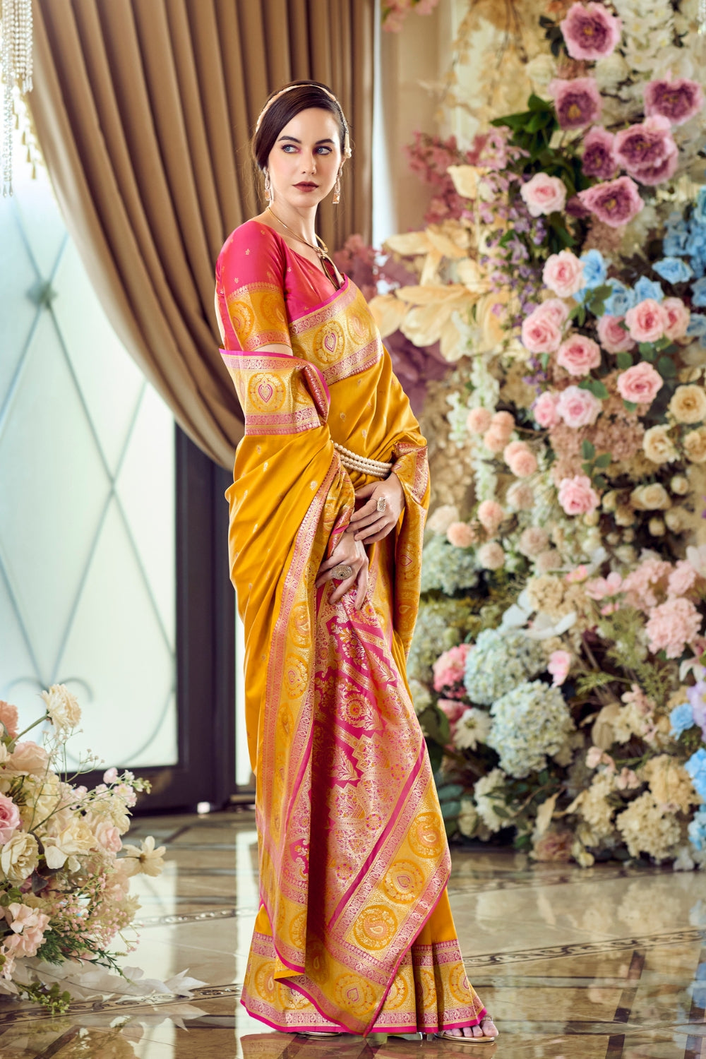 Mustard Pure Soft Banarasi Silk Saree