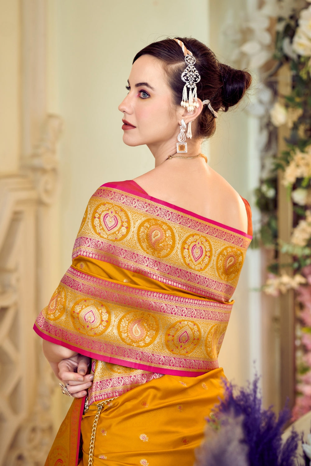 Mustard Pure Soft Banarasi Silk Saree