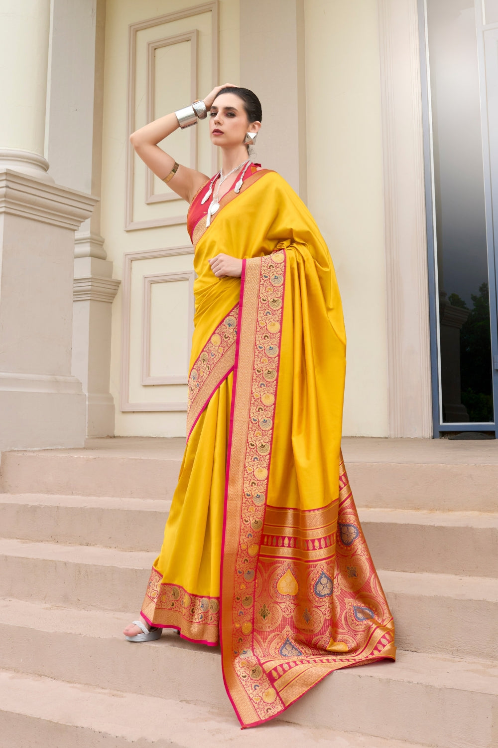 Mustard Pure Banarasi Soft Silk Saree