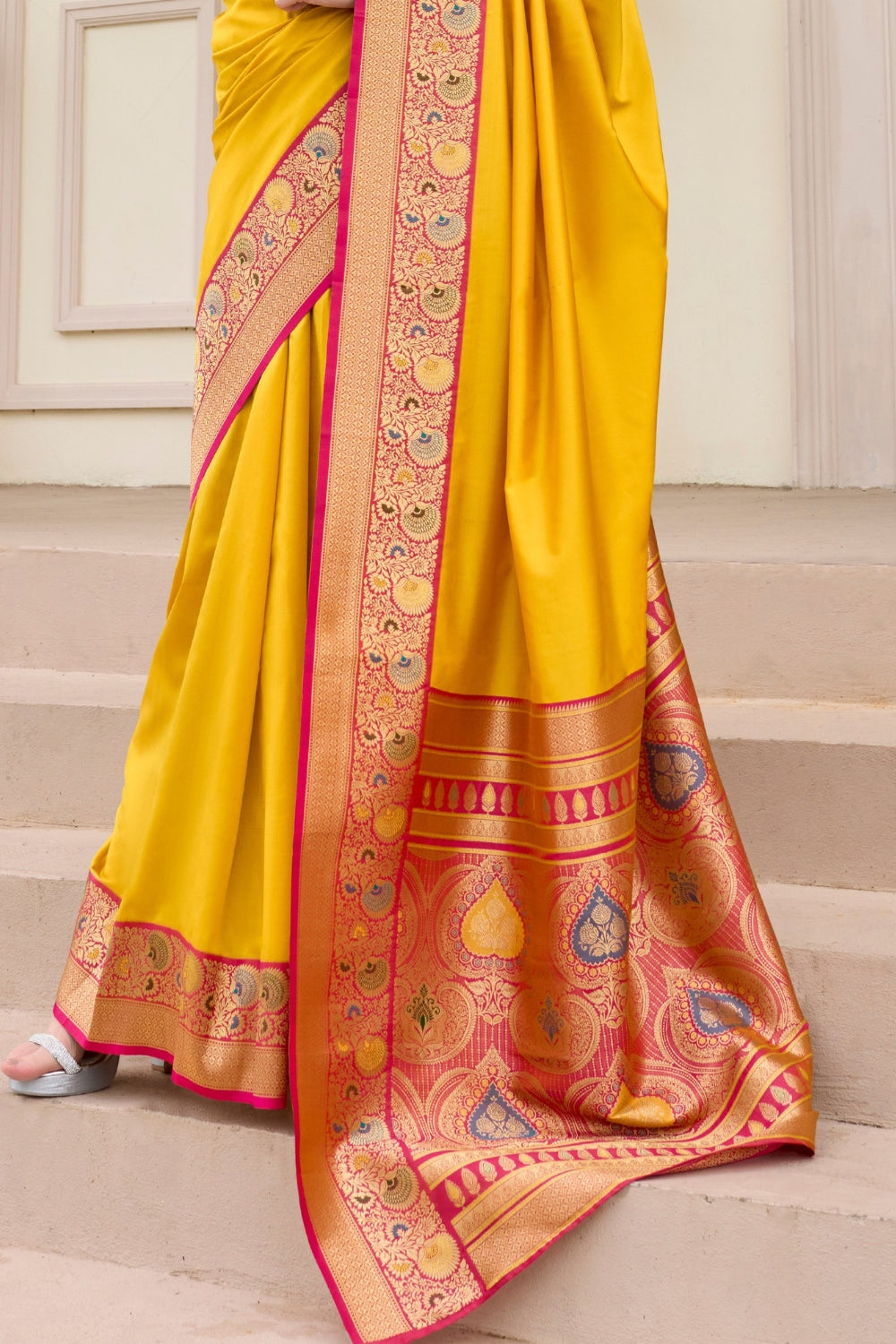 Mustard Pure Banarasi Soft Silk Saree