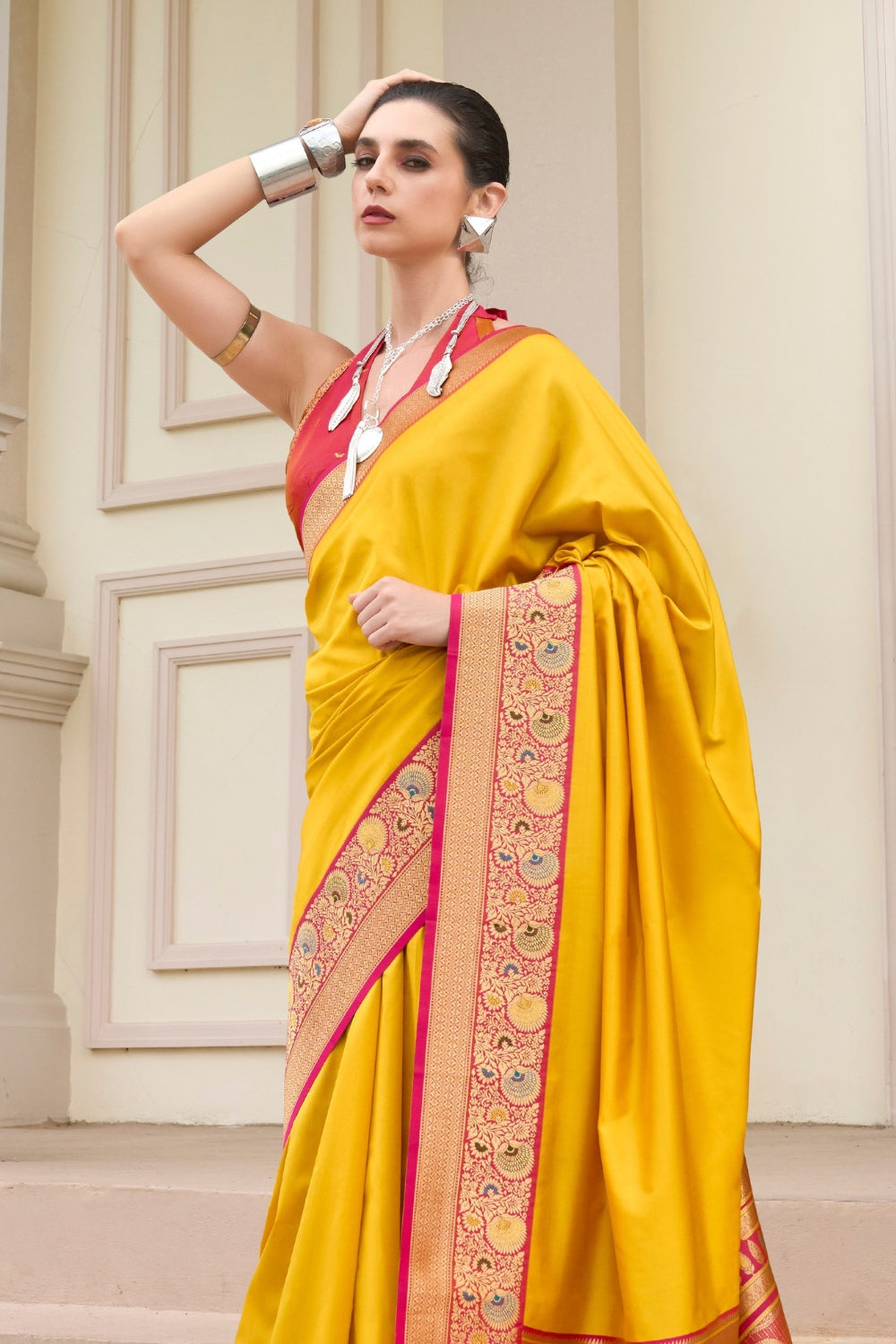 Mustard Pure Banarasi Soft Silk Saree