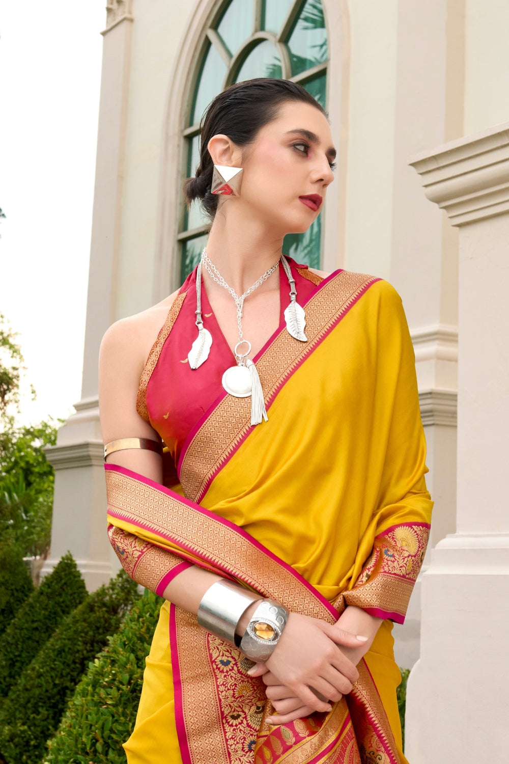 Mustard Pure Banarasi Soft Silk Saree