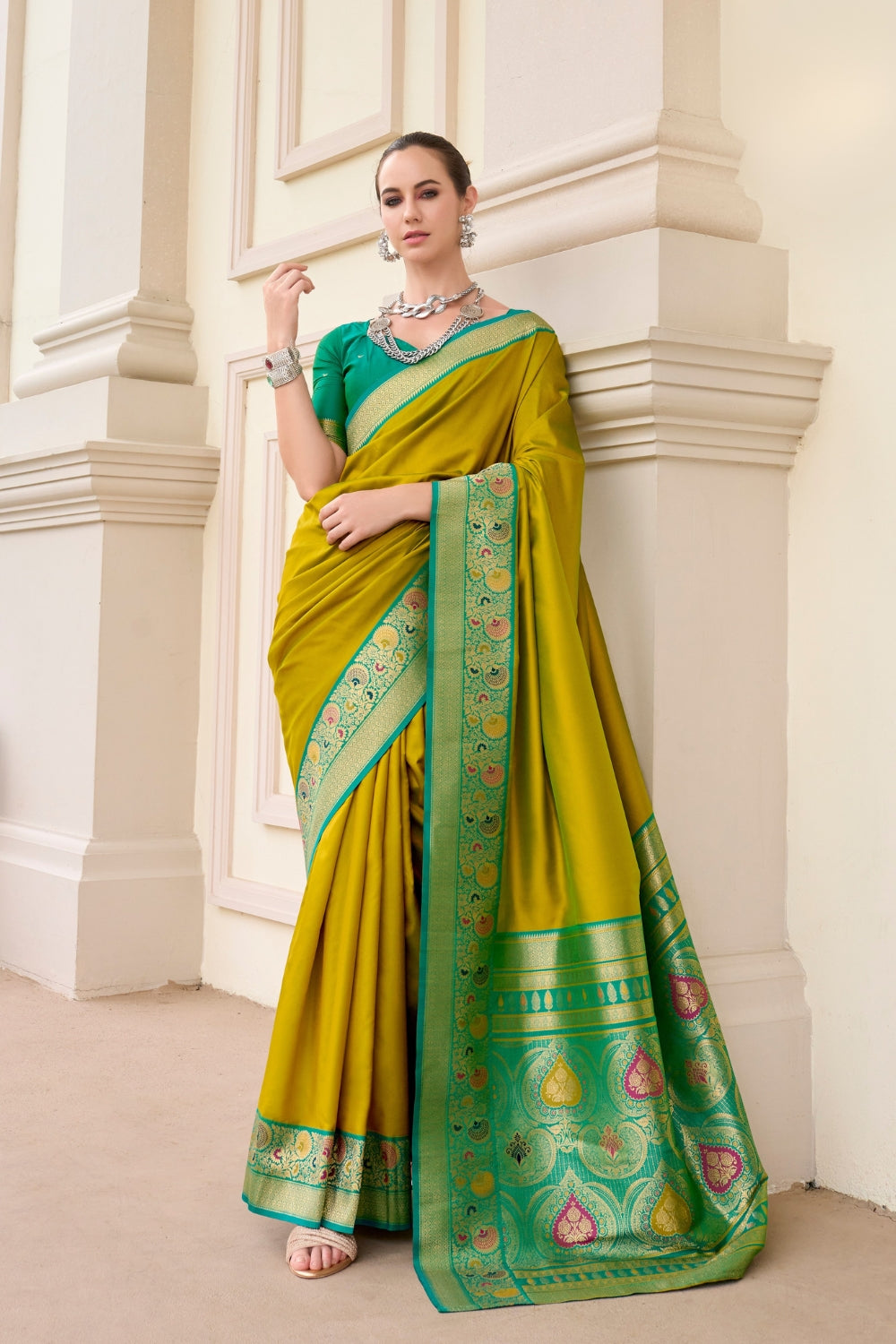 Olive Pure Banarasi Soft Silk Saree