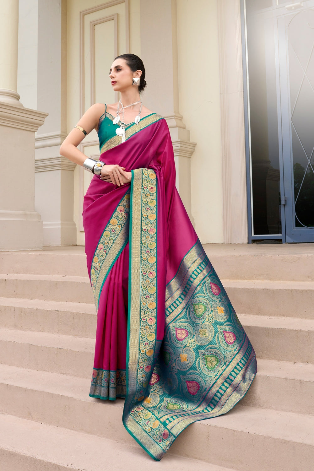 Maroon Pure Banarasi Soft Silk Saree