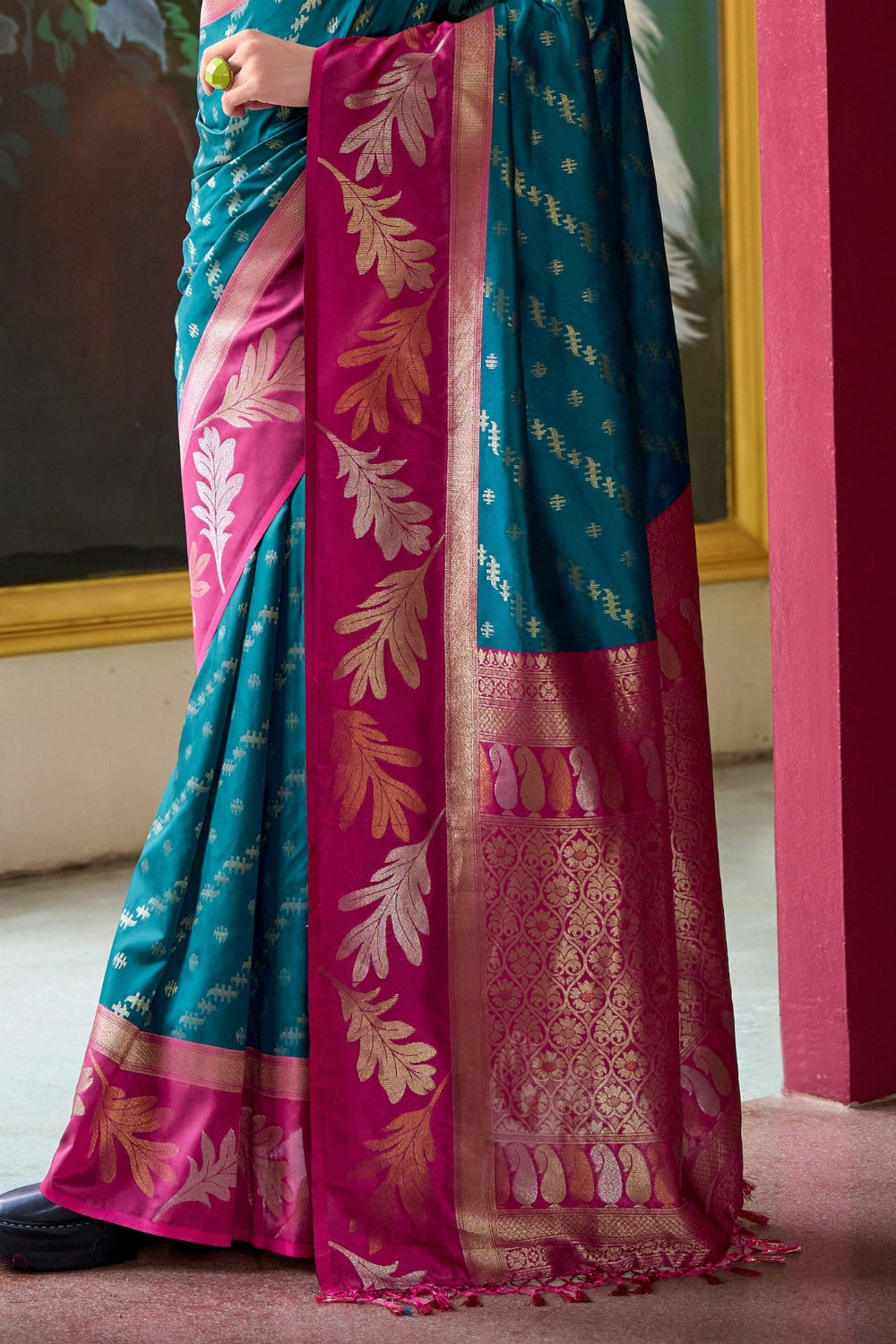 Teal Pure Banarasi Soft Silk Saree
