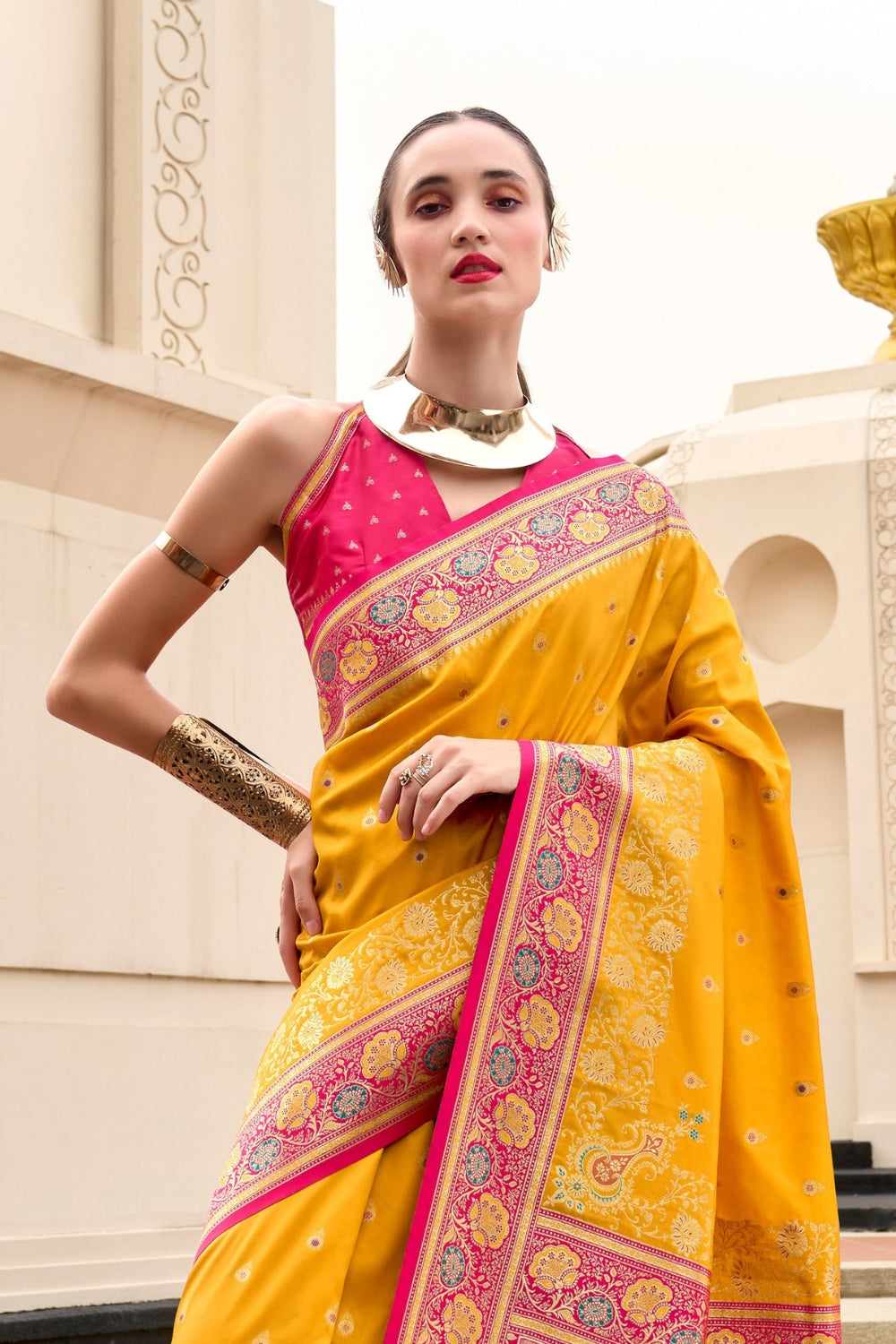 Yellow Banarsi Silk Saree