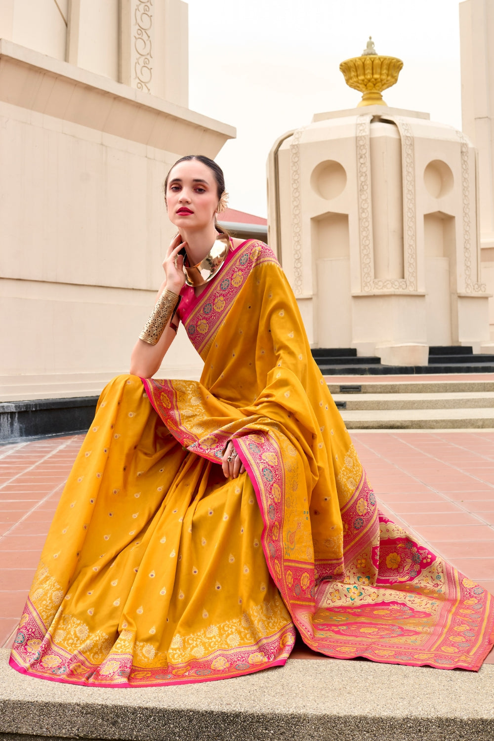Yellow Banarsi Silk Saree