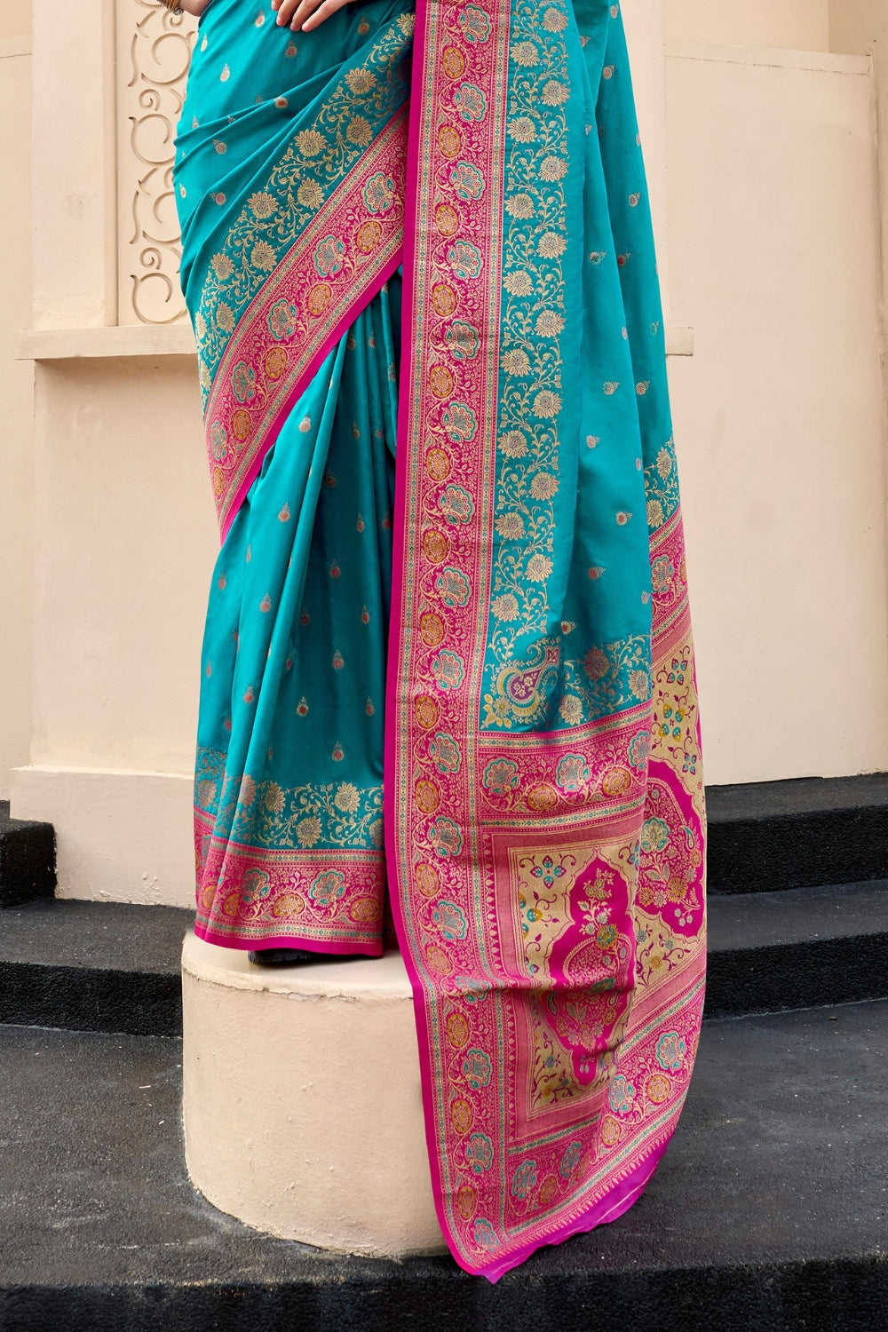 Teal Banarsi Silk Saree
