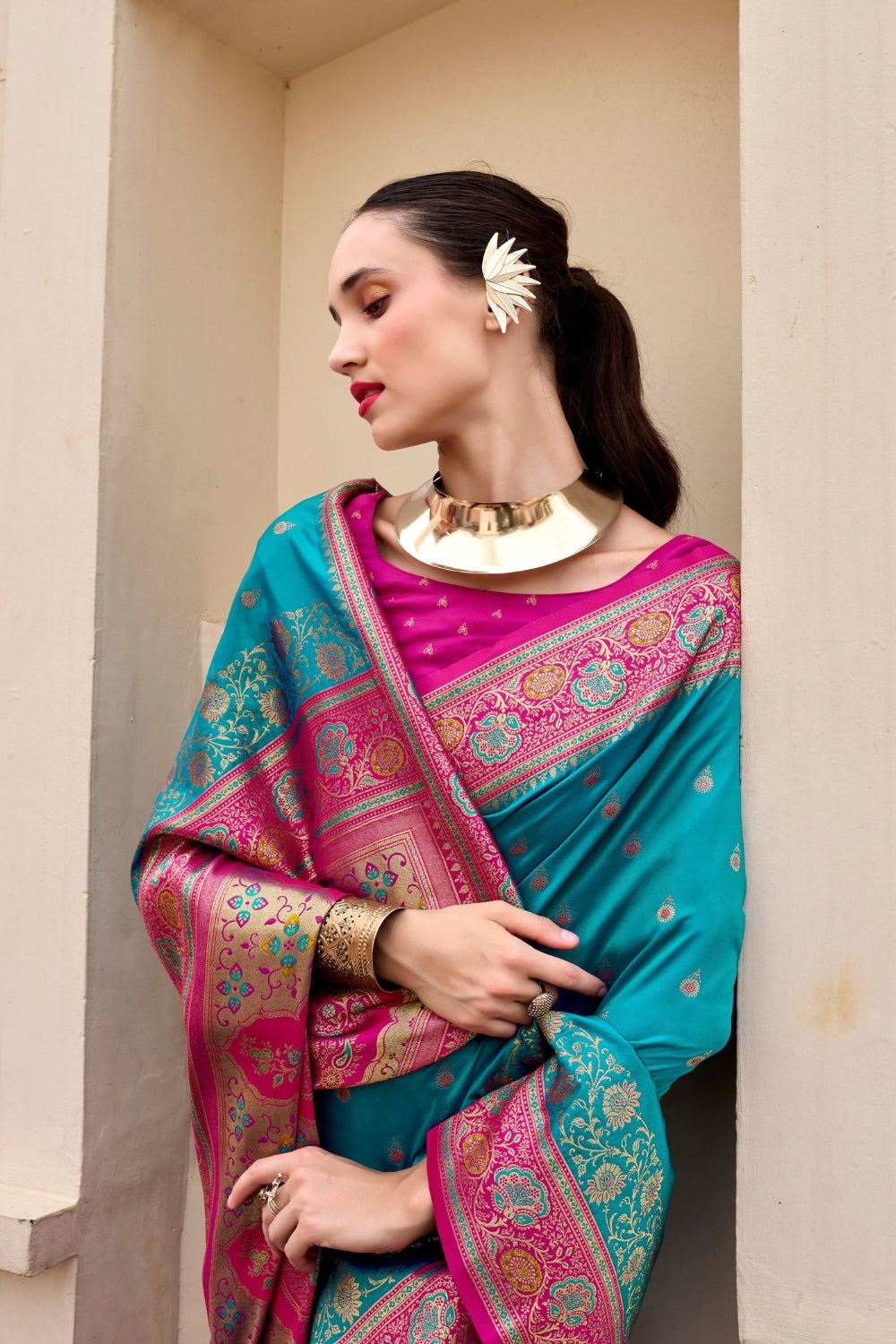 Teal Banarsi Silk Saree
