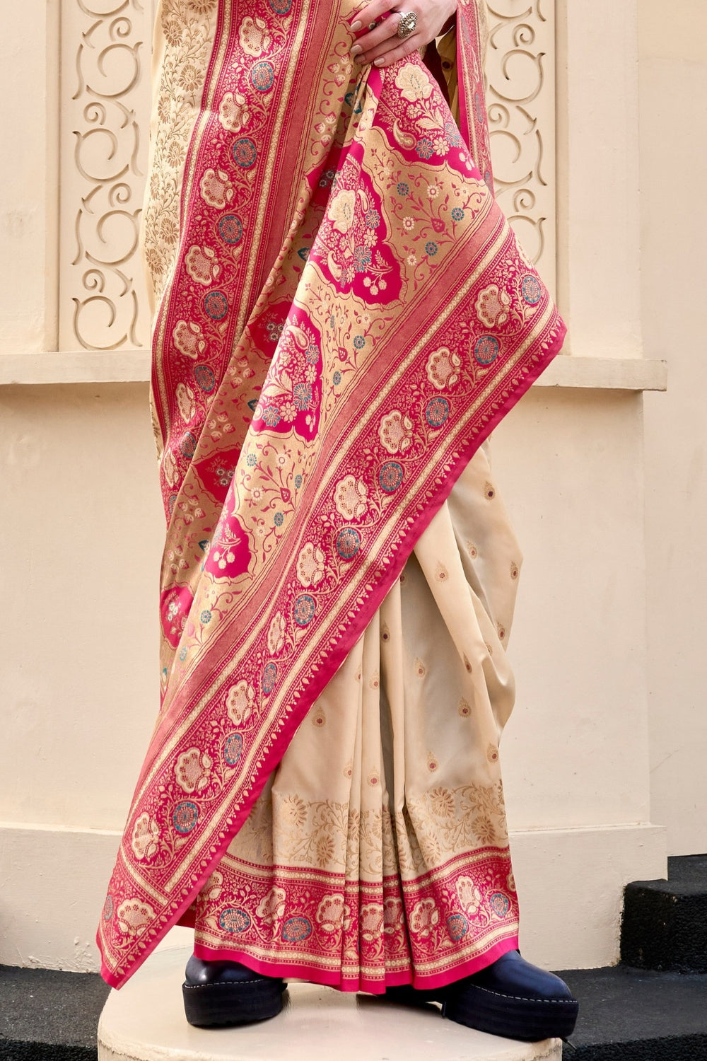 Cream Banarsi Silk Saree