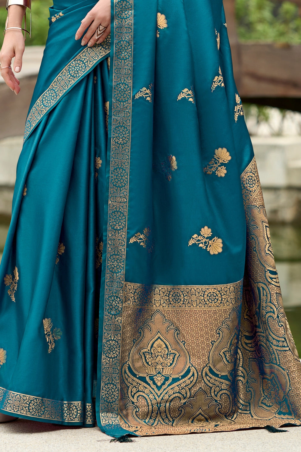 Blue Pure Sattin Handwoven With Zari weaving Saree
