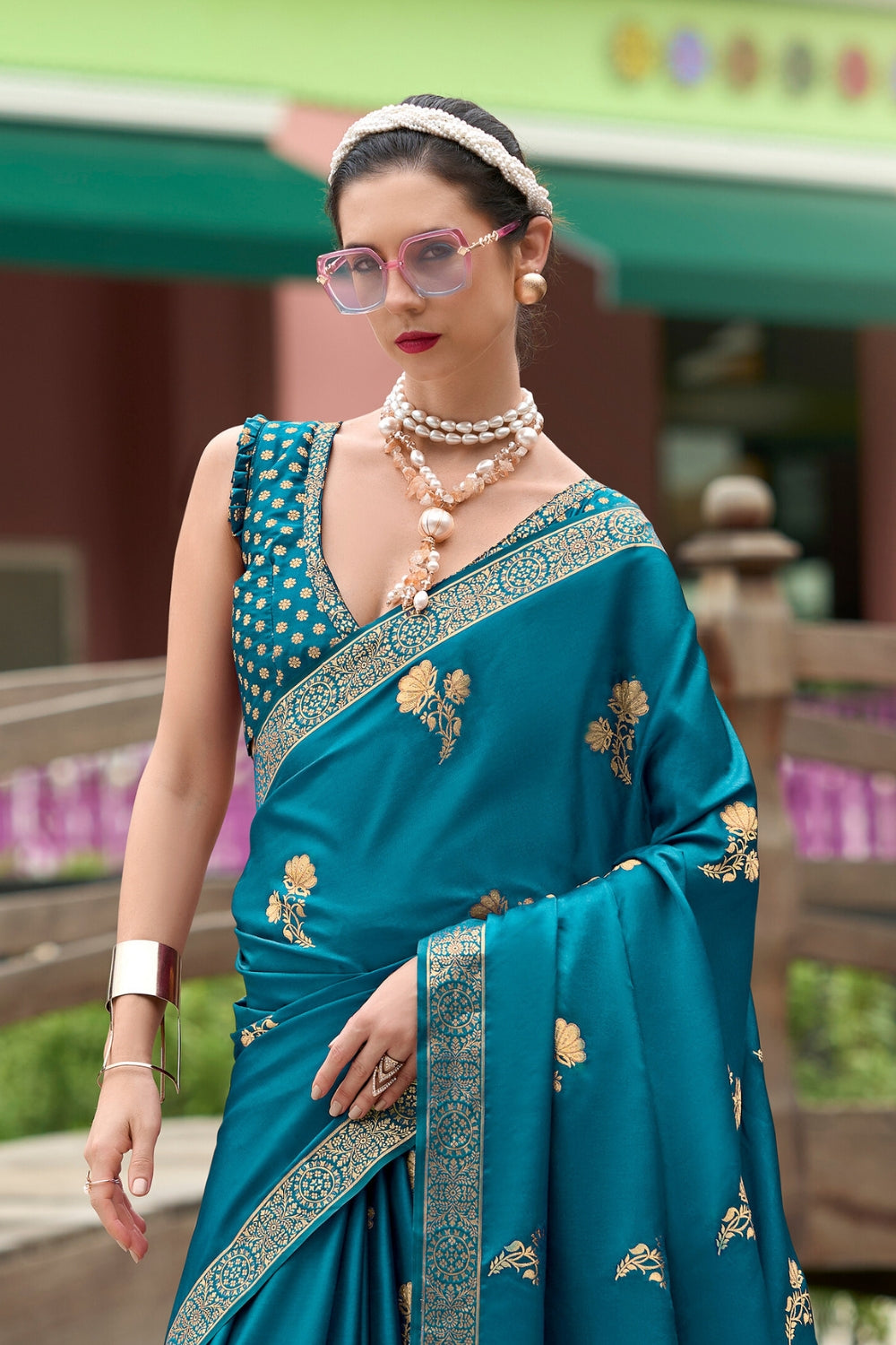 Blue Pure Sattin Handwoven With Zari weaving Saree