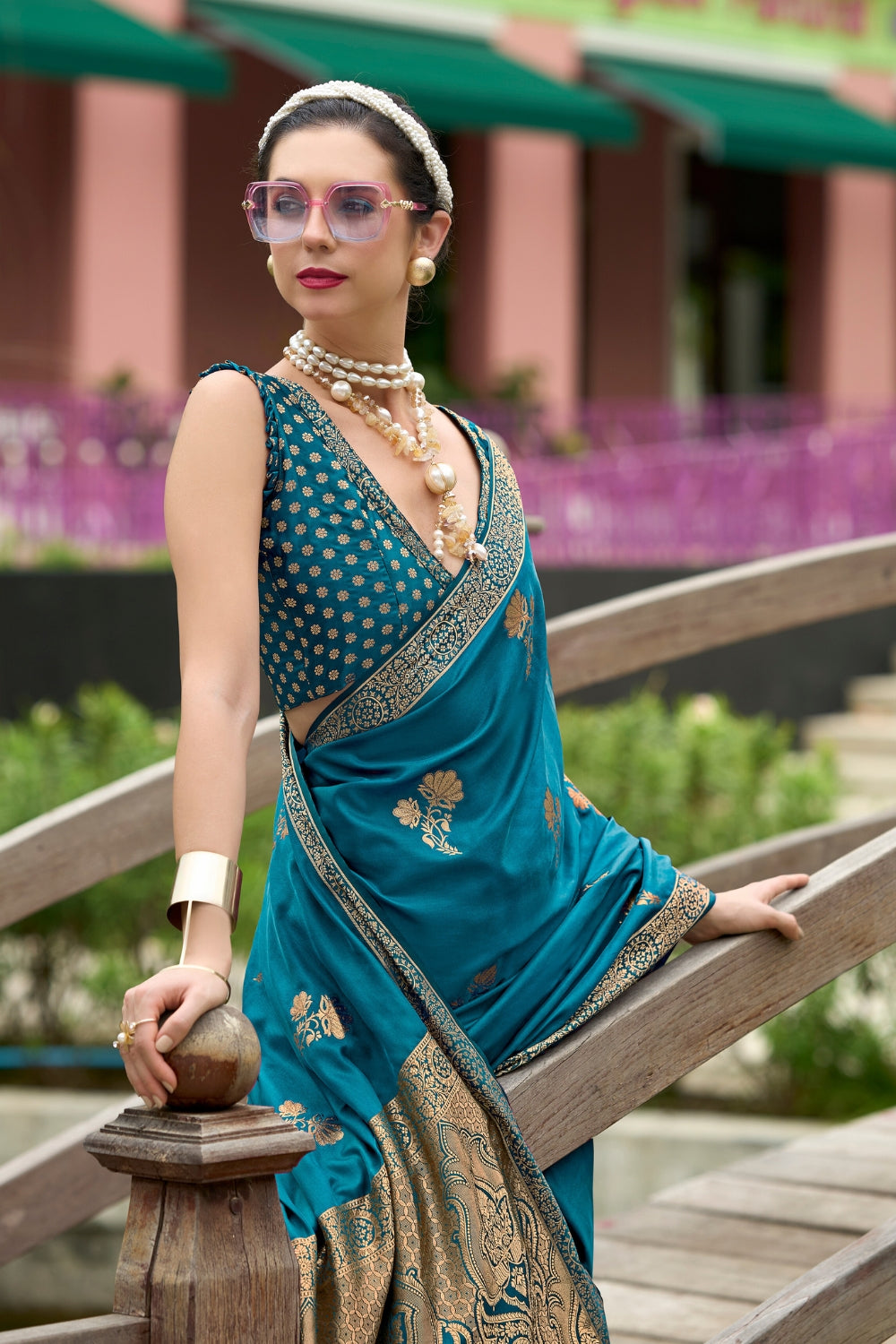 Blue Pure Sattin Handwoven With Zari weaving Saree