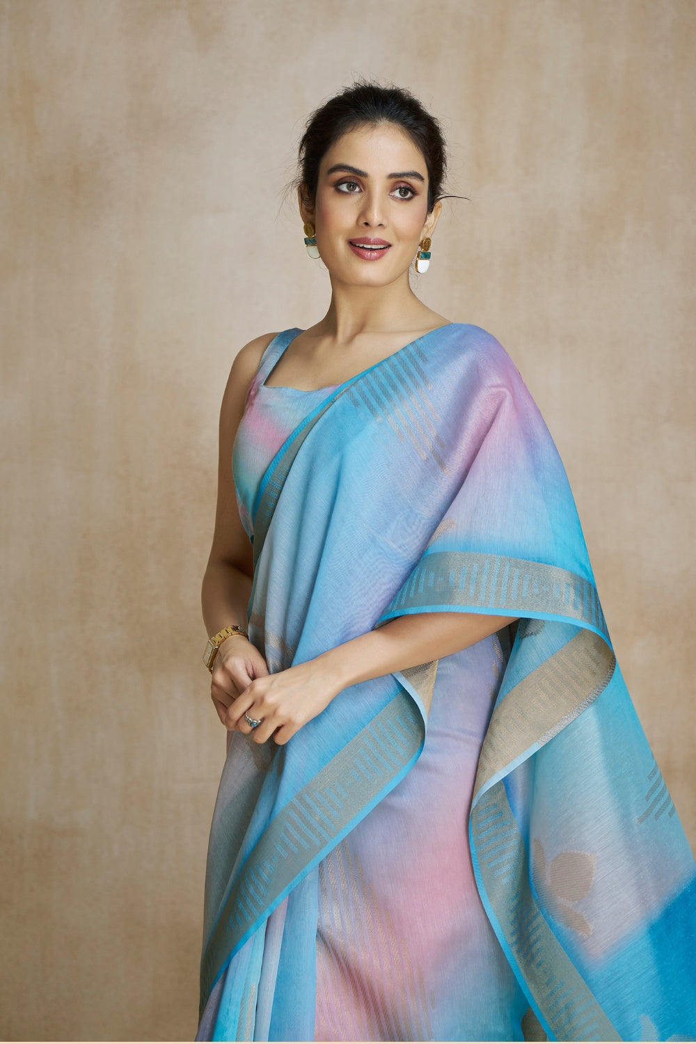 Blue Fancy Fabric With Digital Print Saree