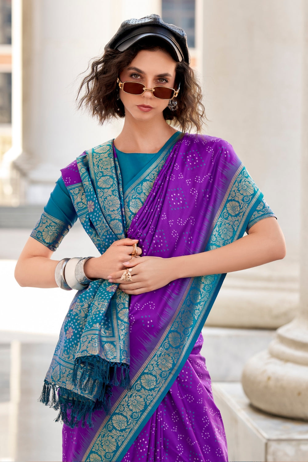 Purple Banarasi Ikkat Saree