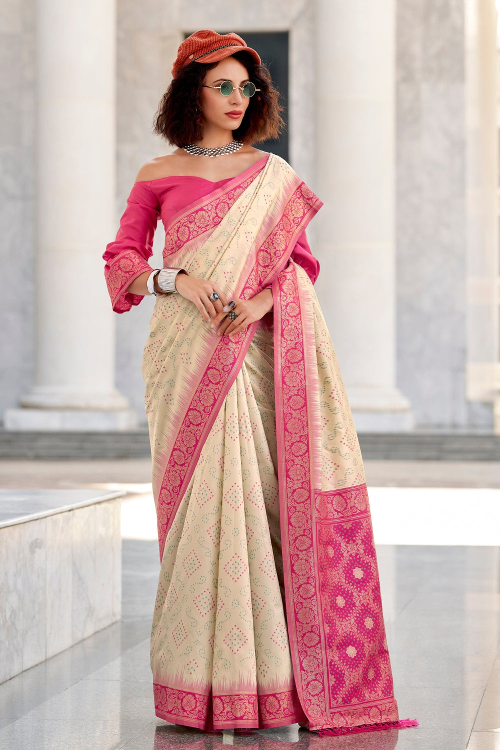Off White Banarasi Ikkat Saree