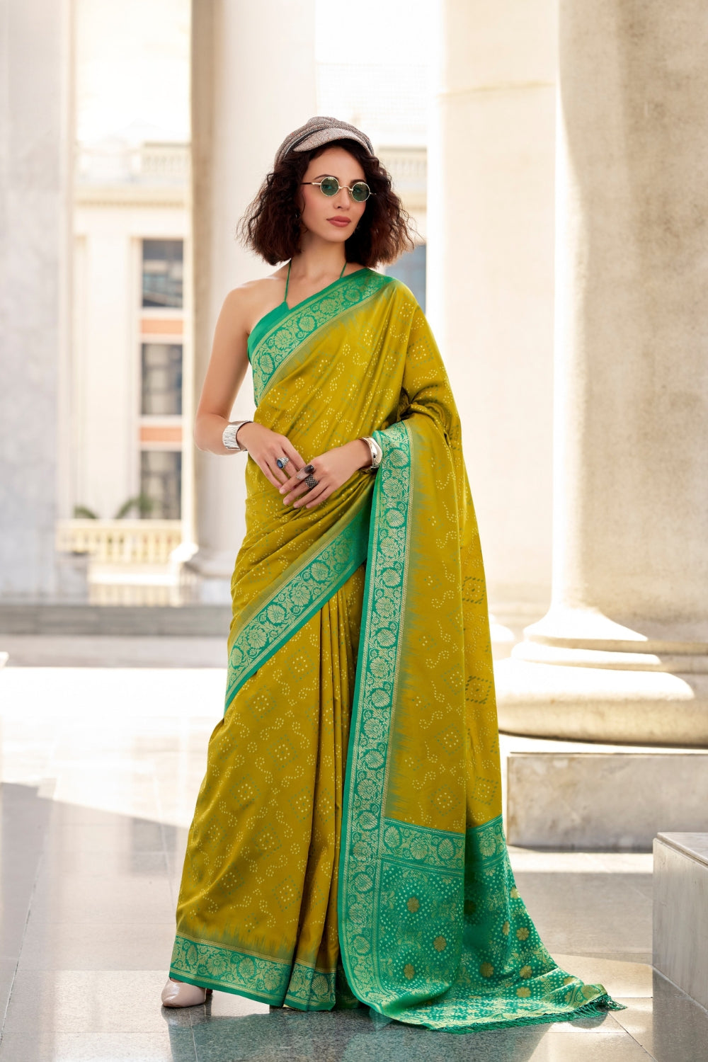 Olive Banarasi Ikkat Saree