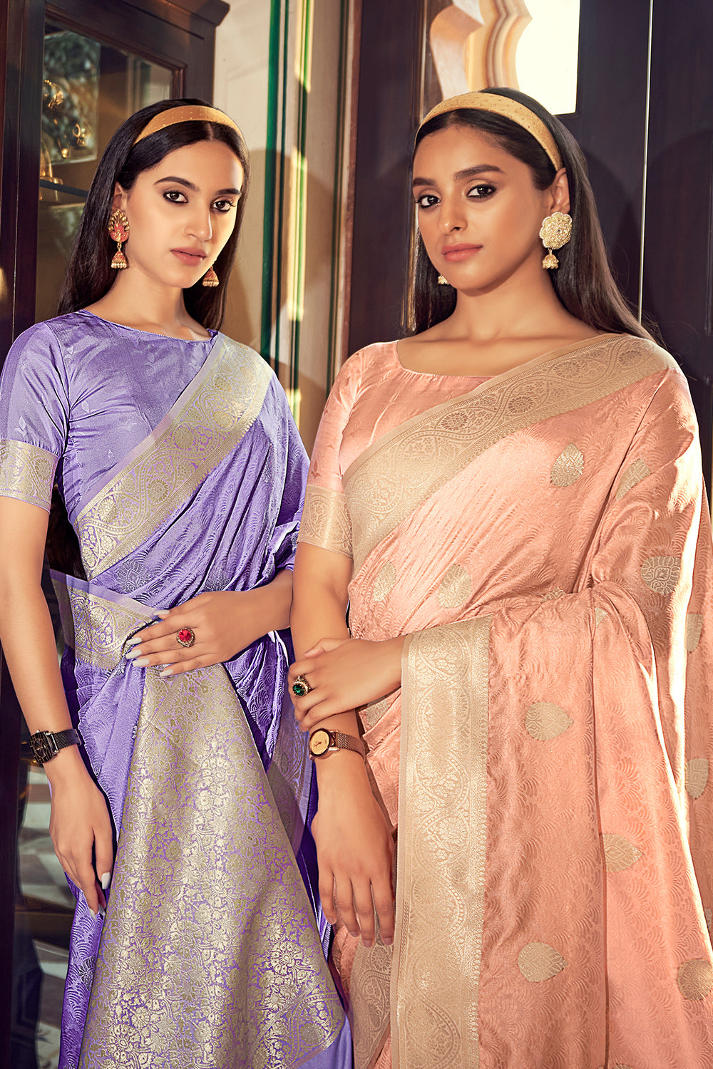 Apple Orange Banarasi Satin Saree