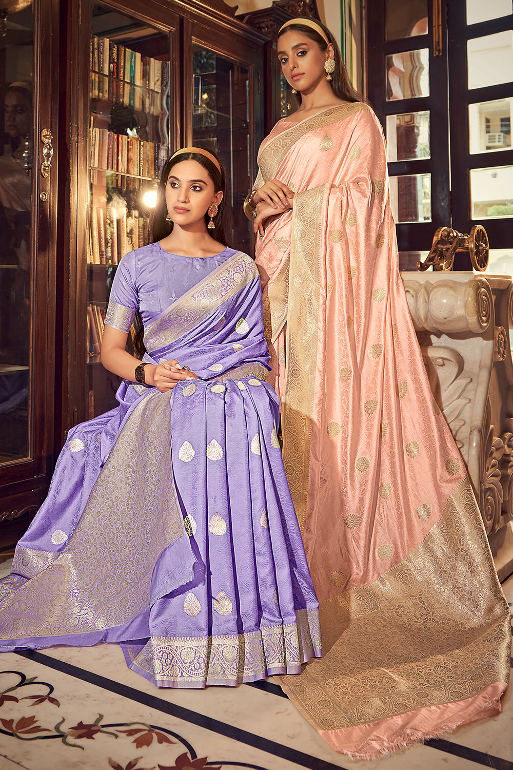 Apple Orange Banarasi Satin Saree