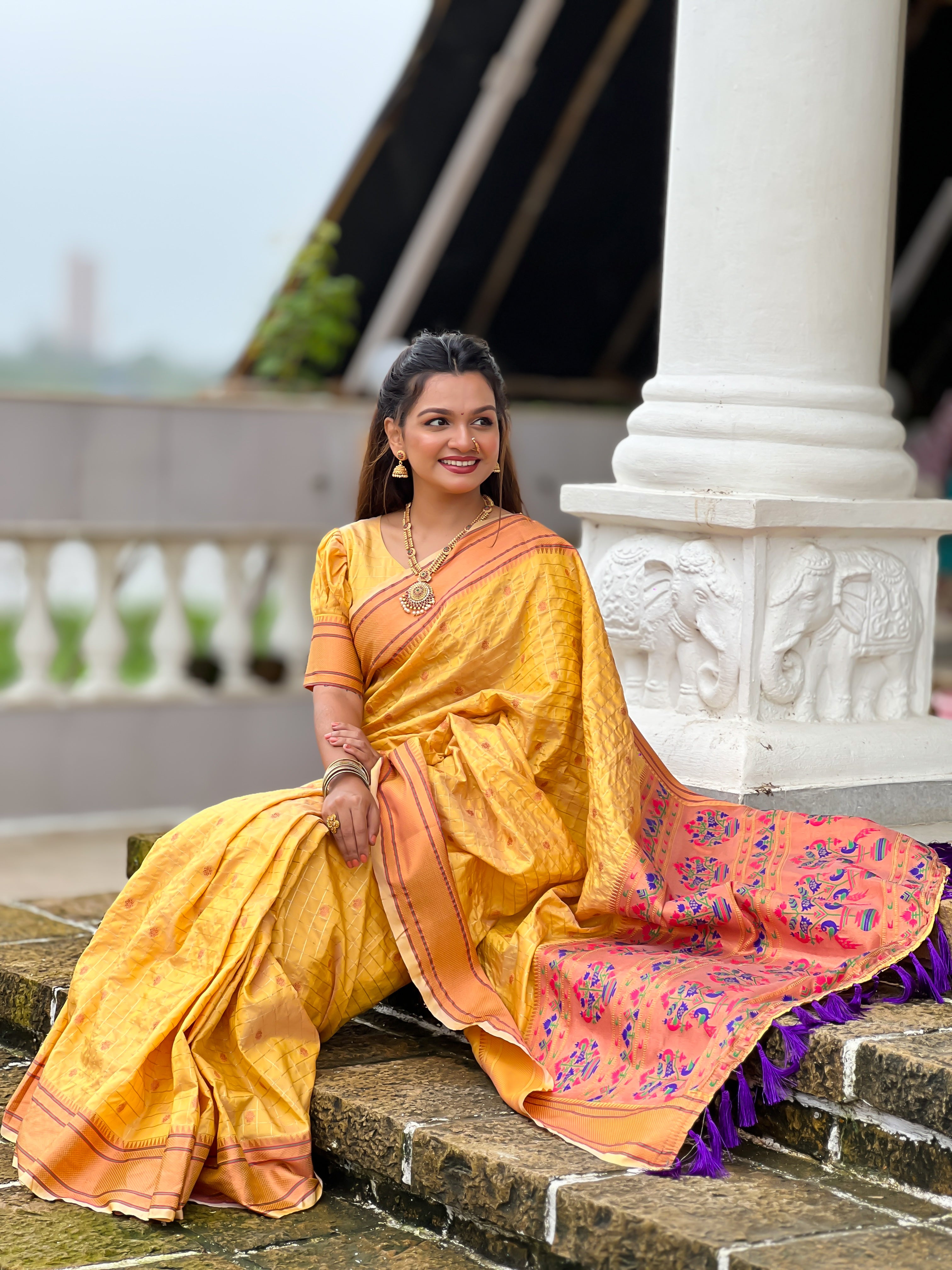 YELLOW PAITHANI SILK ZARI WEAVING SAREE