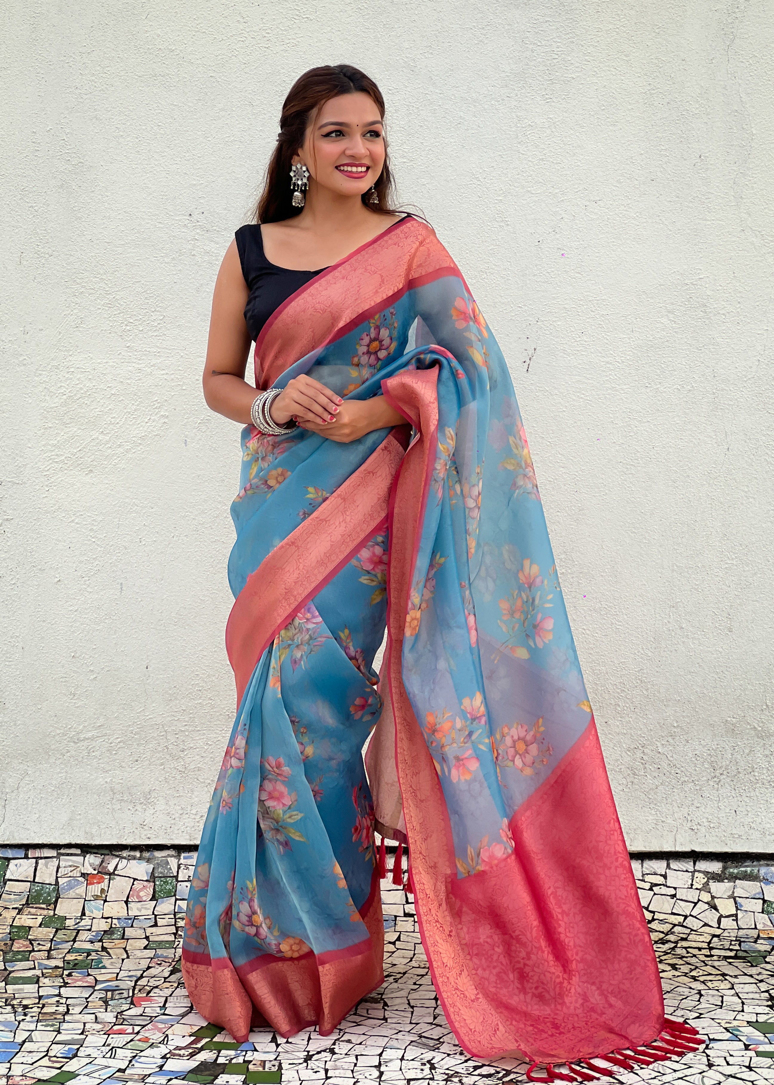 BLUE BANARASI SILK BLEND SAREE