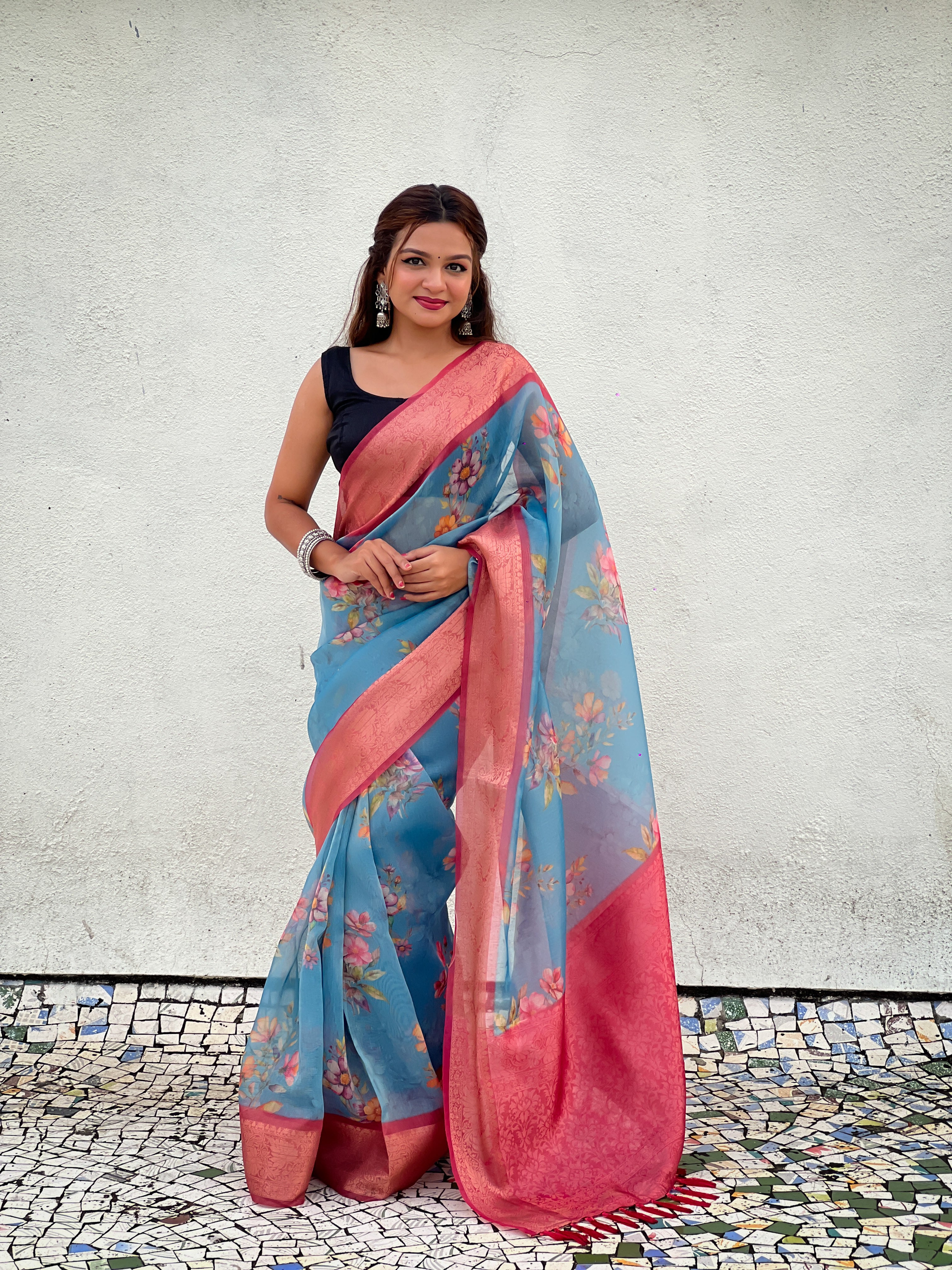 BLUE BANARASI SILK BLEND SAREE