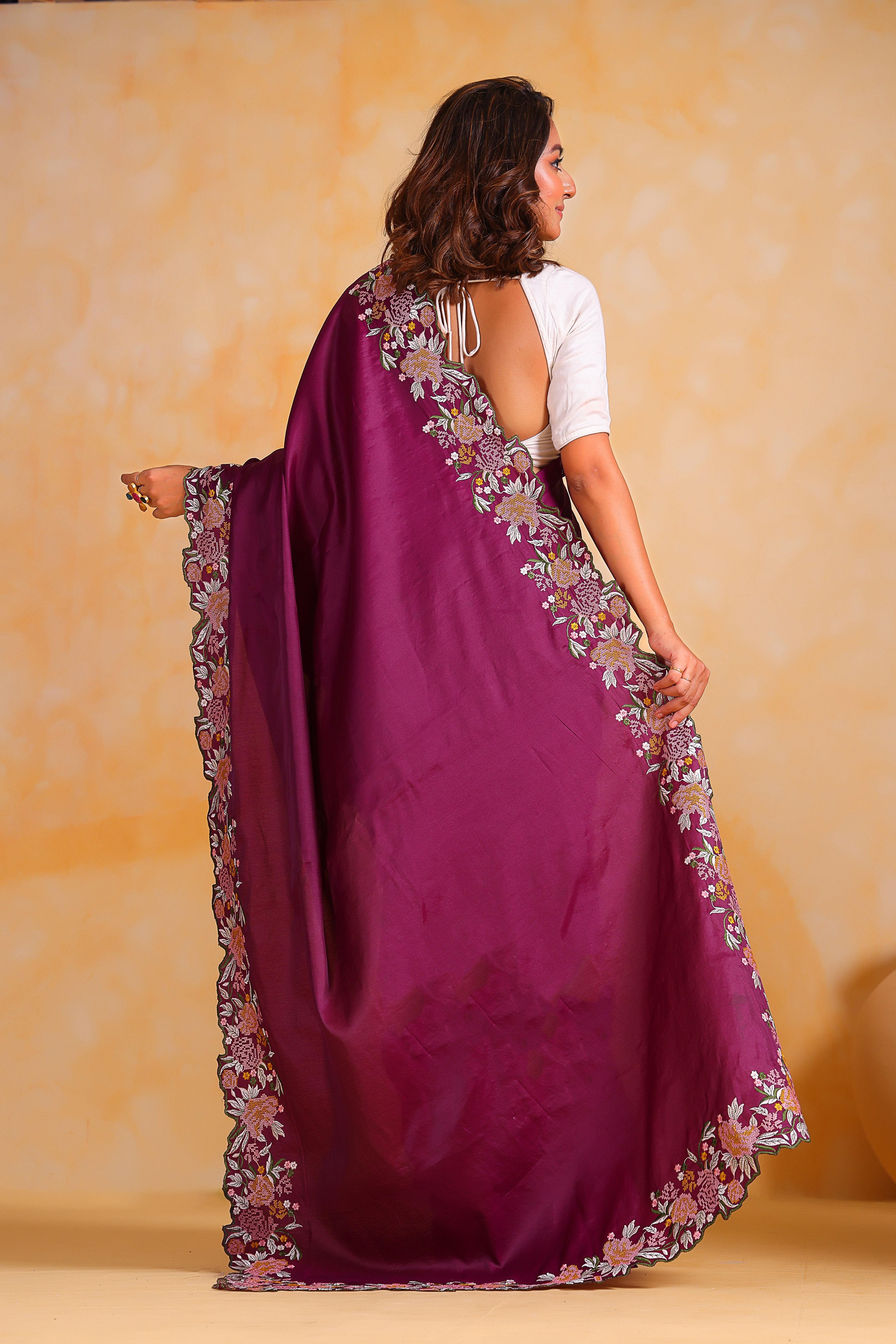 Purple Tussar silk Saree With Tussar silk Blouse