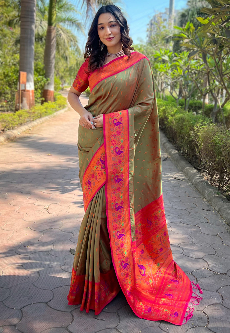 Mehendi Green Paithani Saree