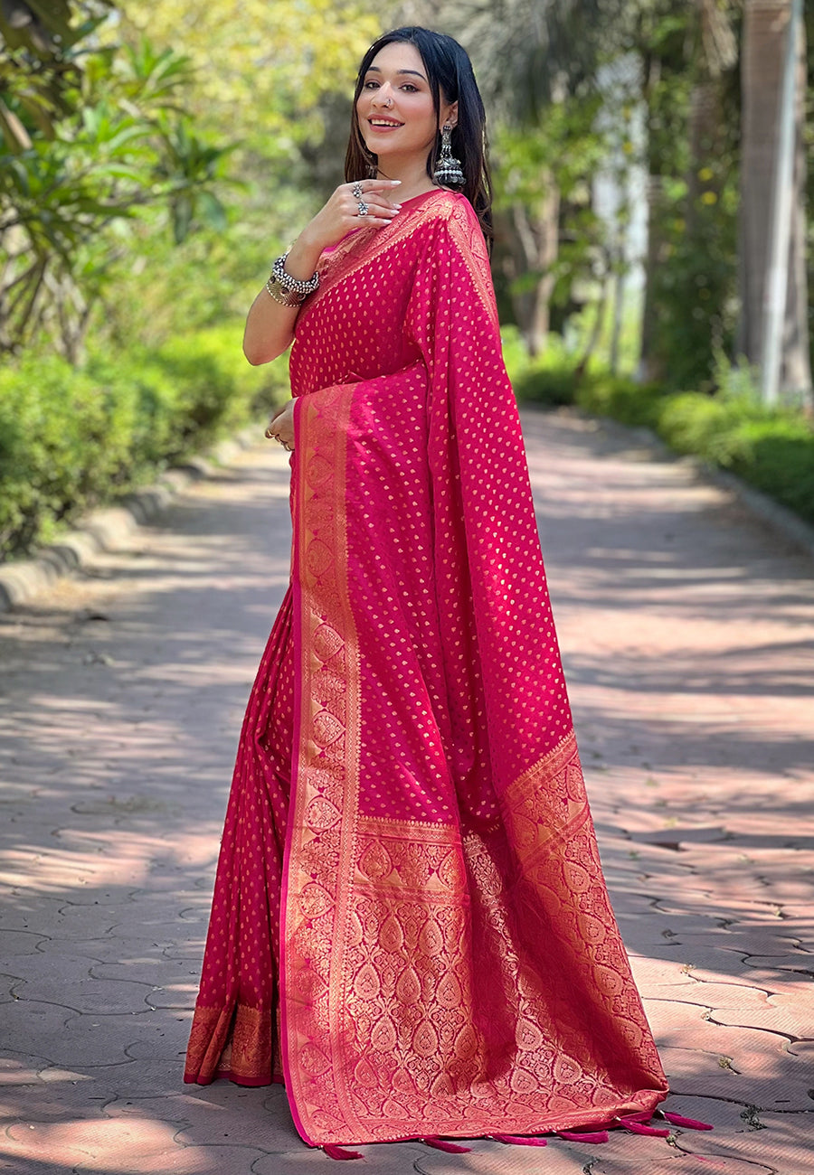 Pink Banarasi Katan Satin Saree