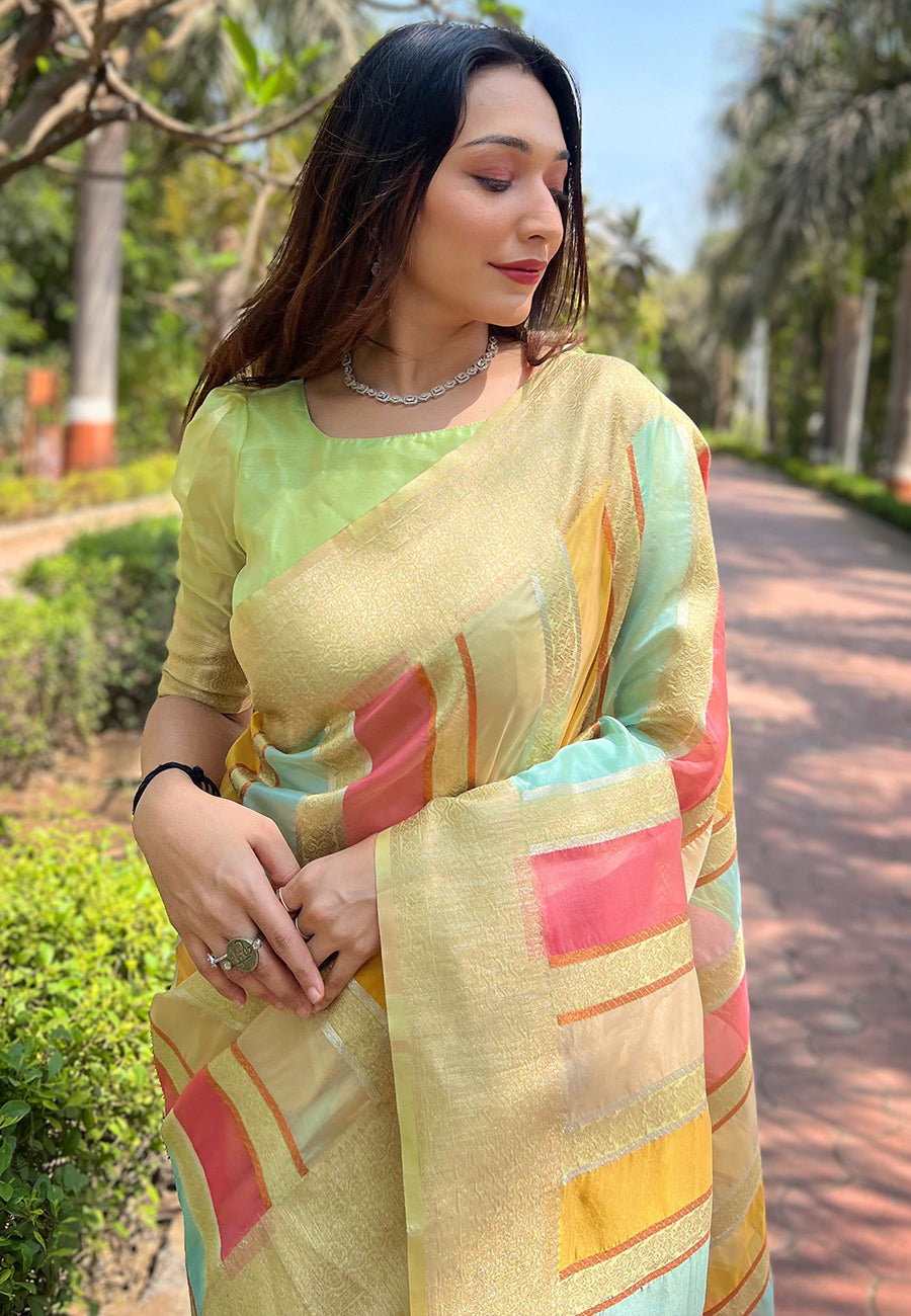 Pista Green Organza Saree