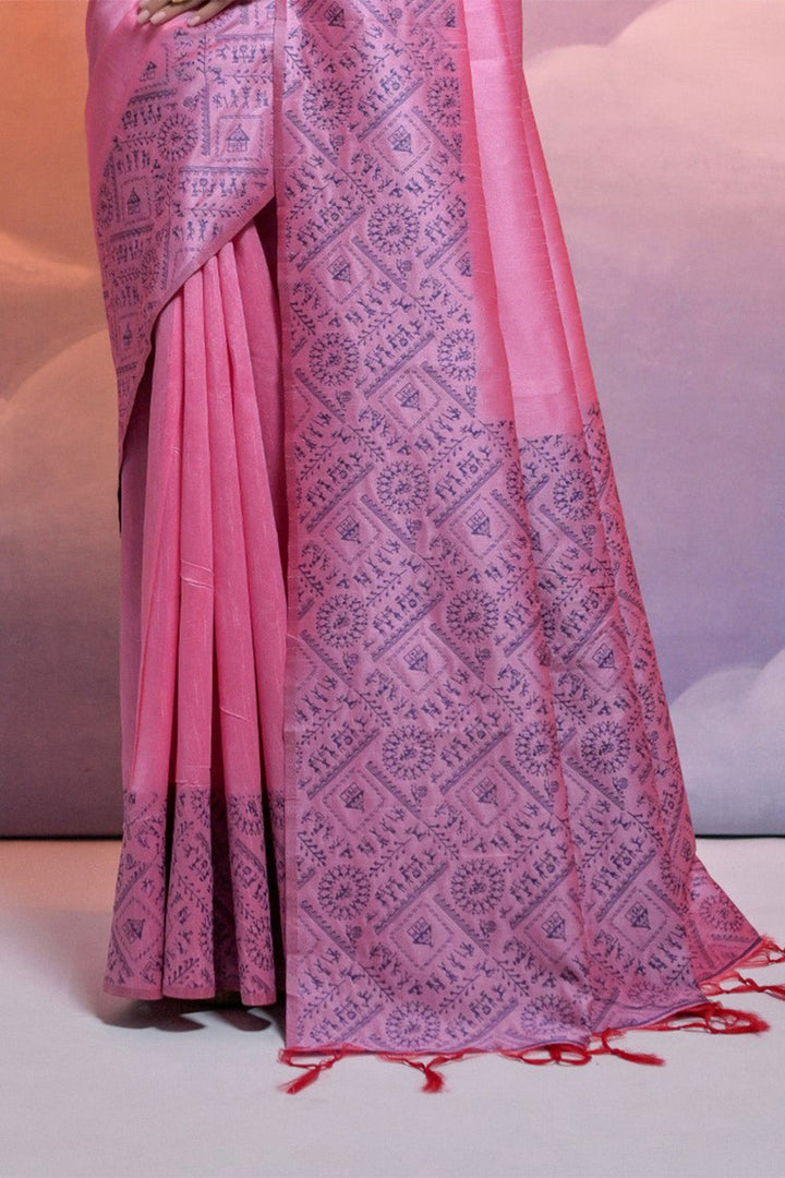 Pink Silk Blend Saree