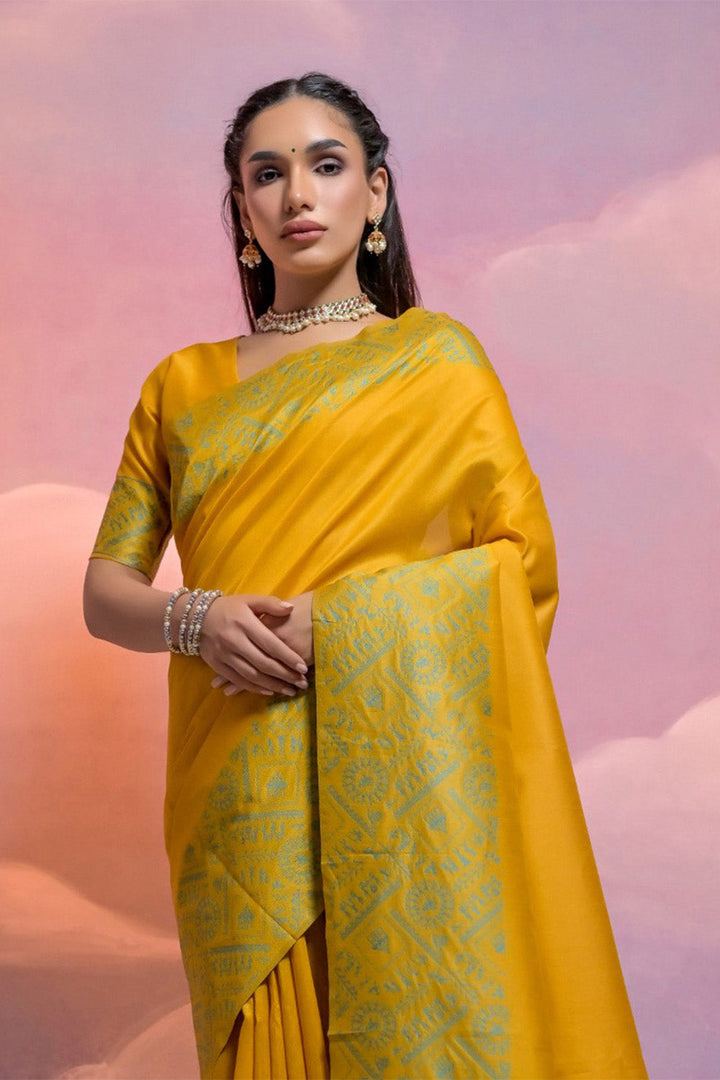 Yellow Silk Blend Saree