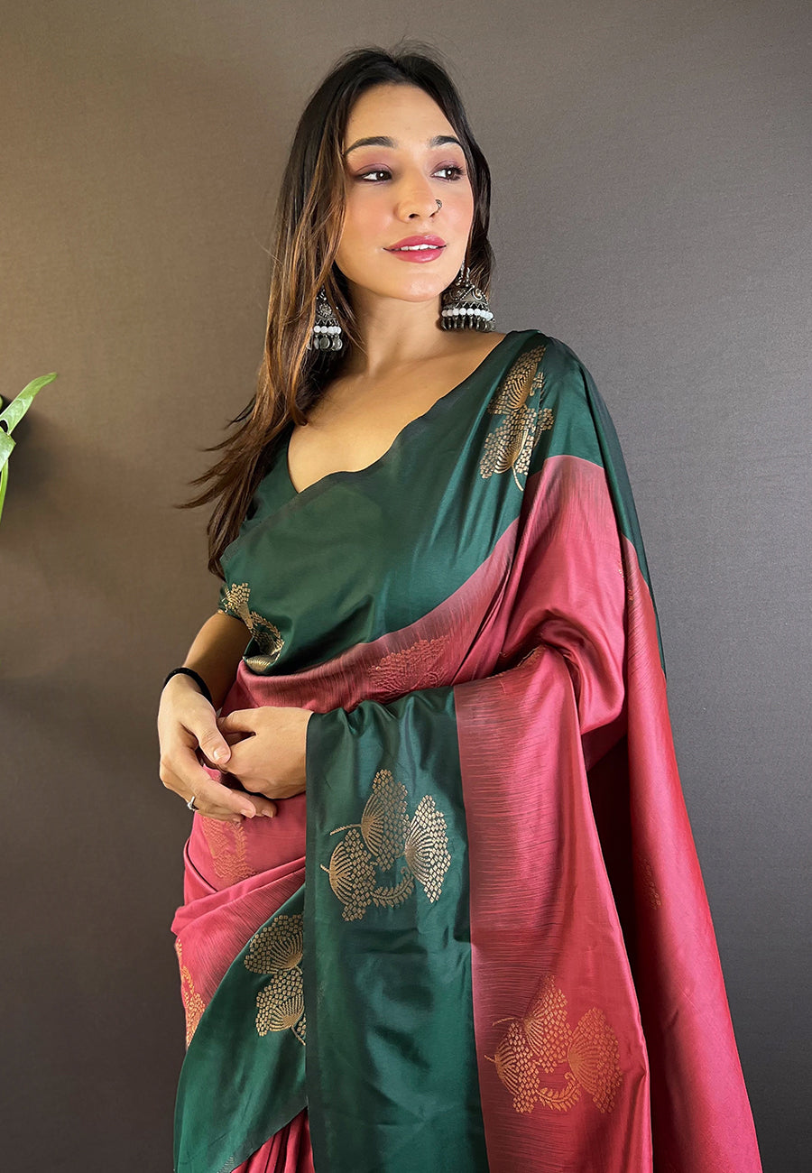 MEHANDI AND MAROON SOFT SILK SAREE WITH ZARI WOVEN