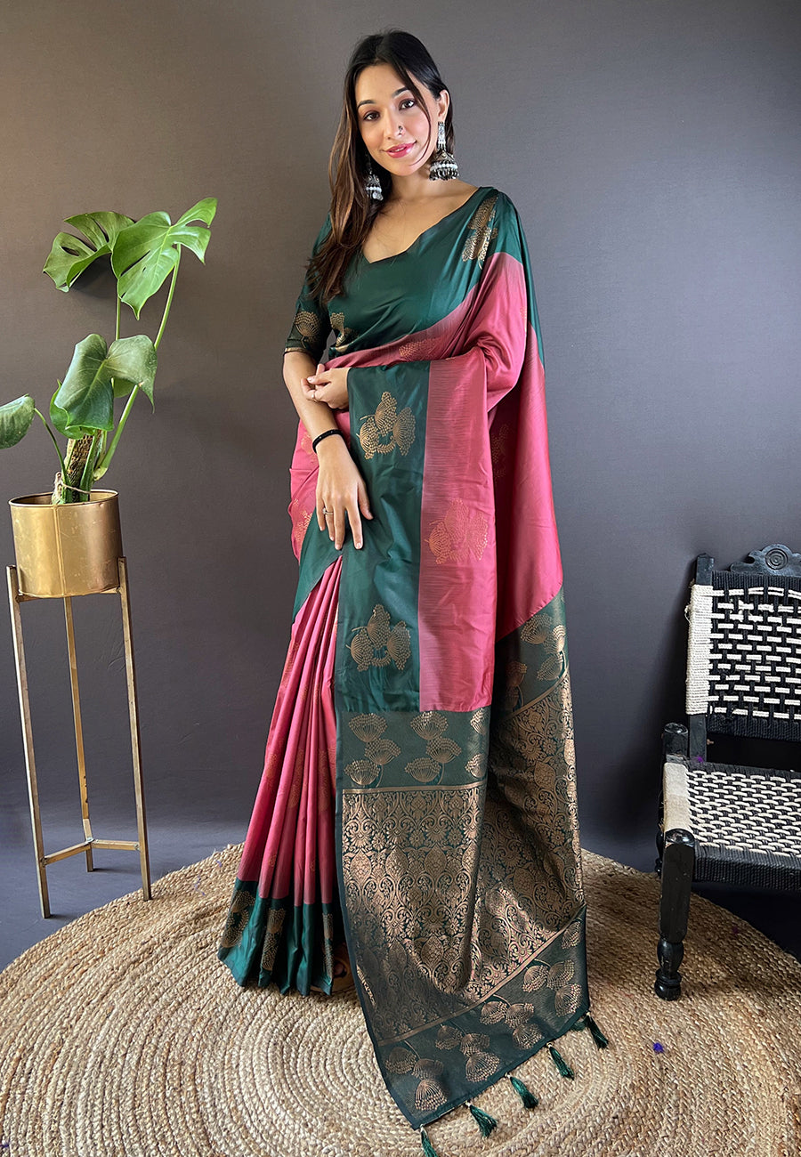 MEHANDI AND MAROON SOFT SILK SAREE WITH ZARI WOVEN