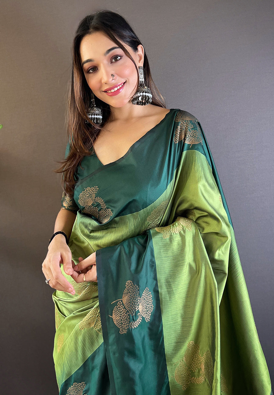 MEHANDI AND GREEN SOFT SILK SAREE WITH ZARI WOVEN