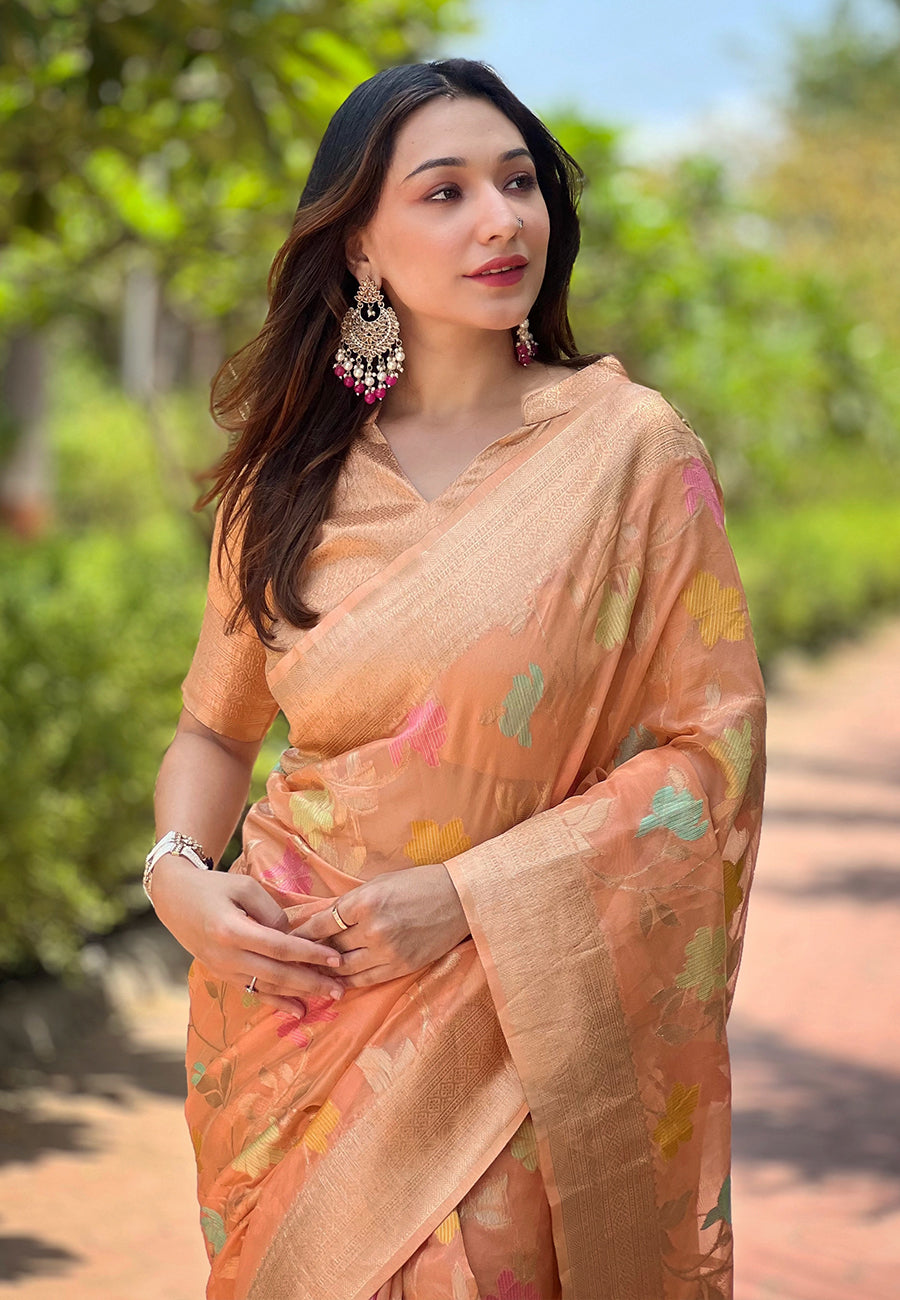 Baby Pink Organza Saree