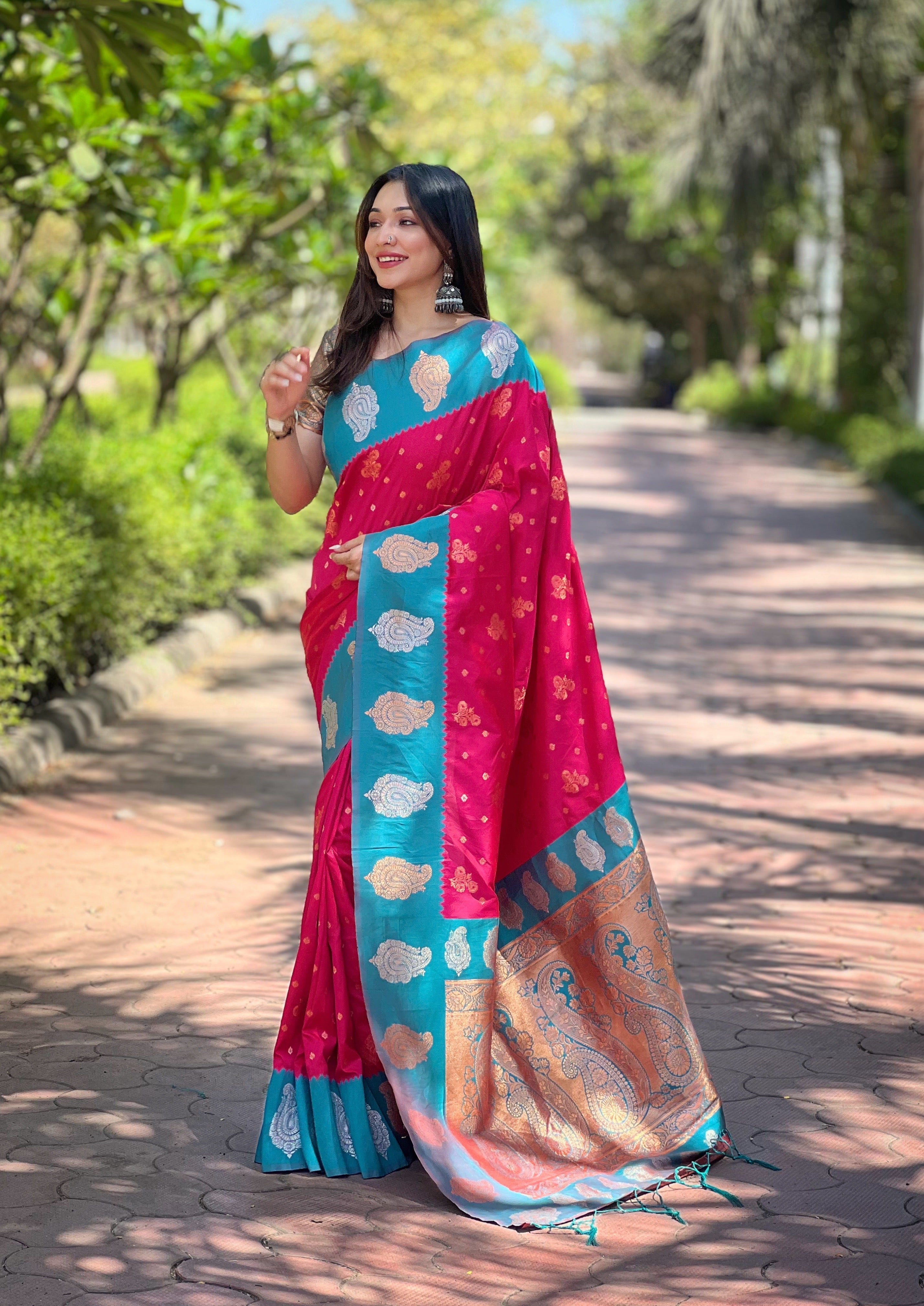 Bright Red Soft Silk Banarasi Saree