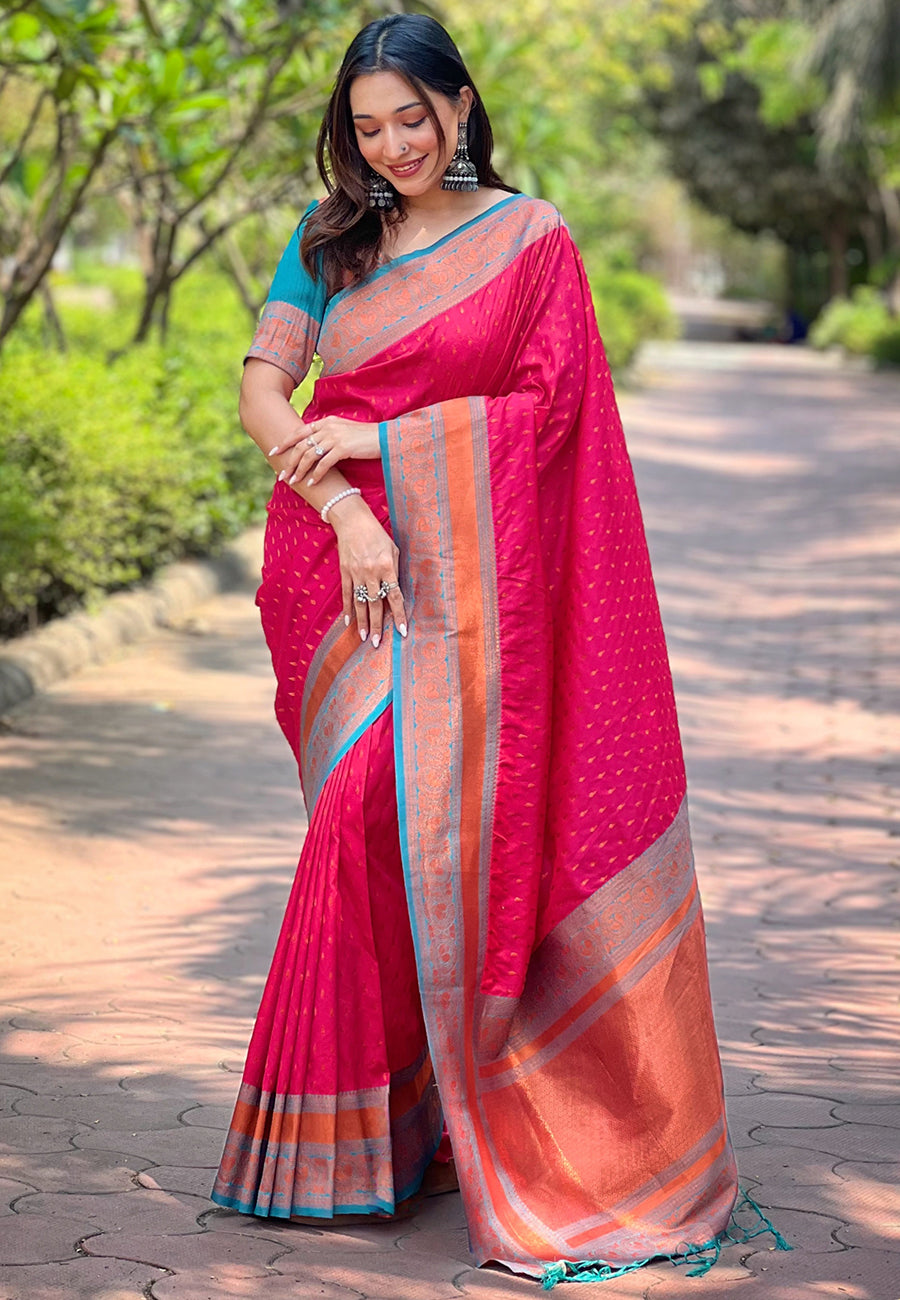 PINK BANARASI SILK BLEND SAREE