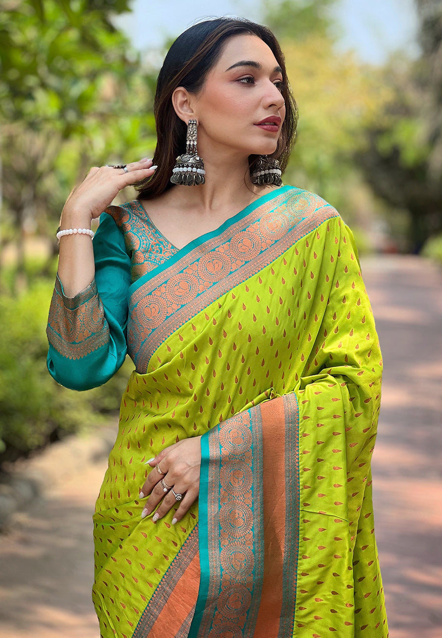 OLIVE  BANARASI SILK BLEND SAREE