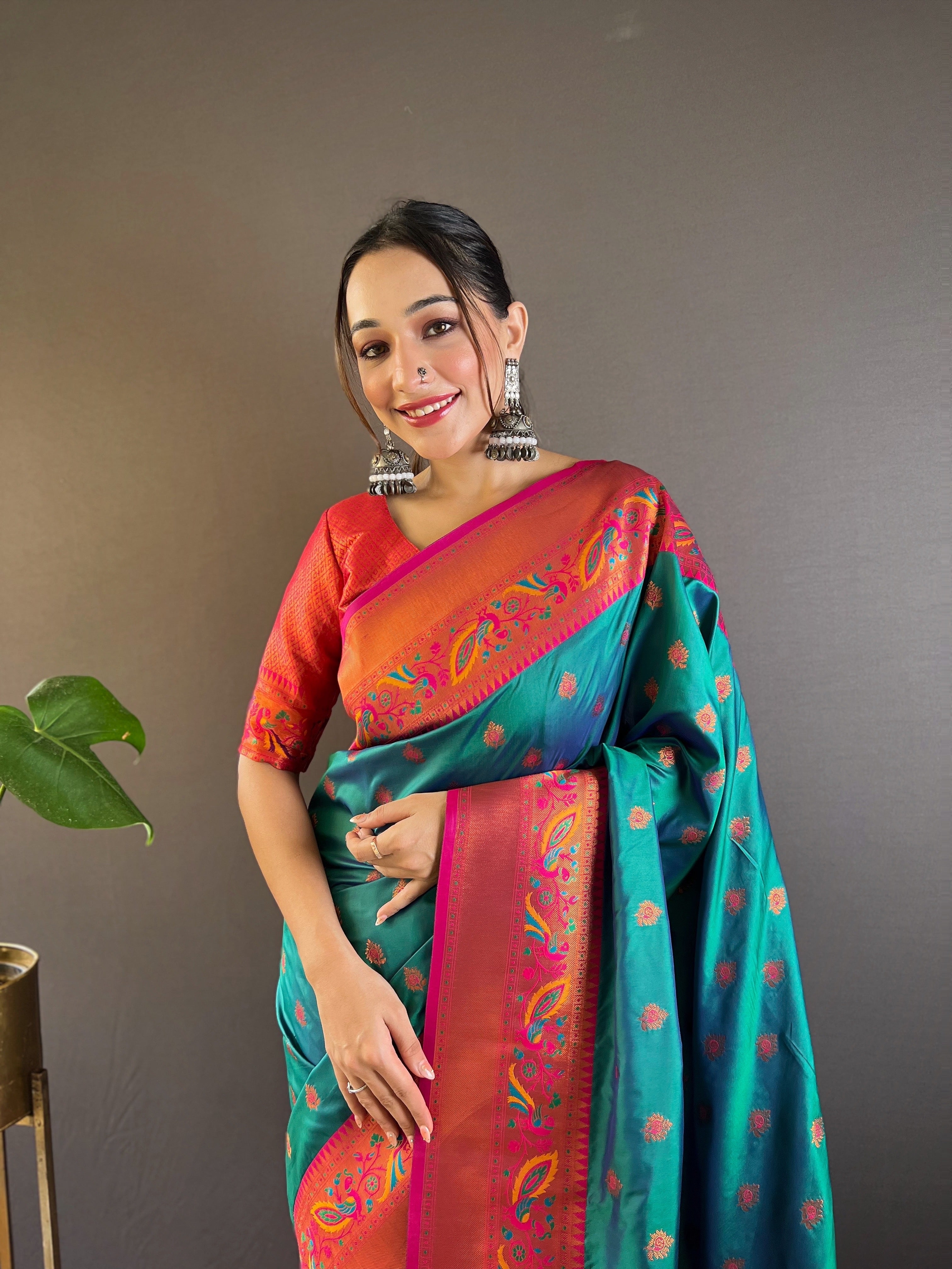 Rama Blue Paithani Silk Saree