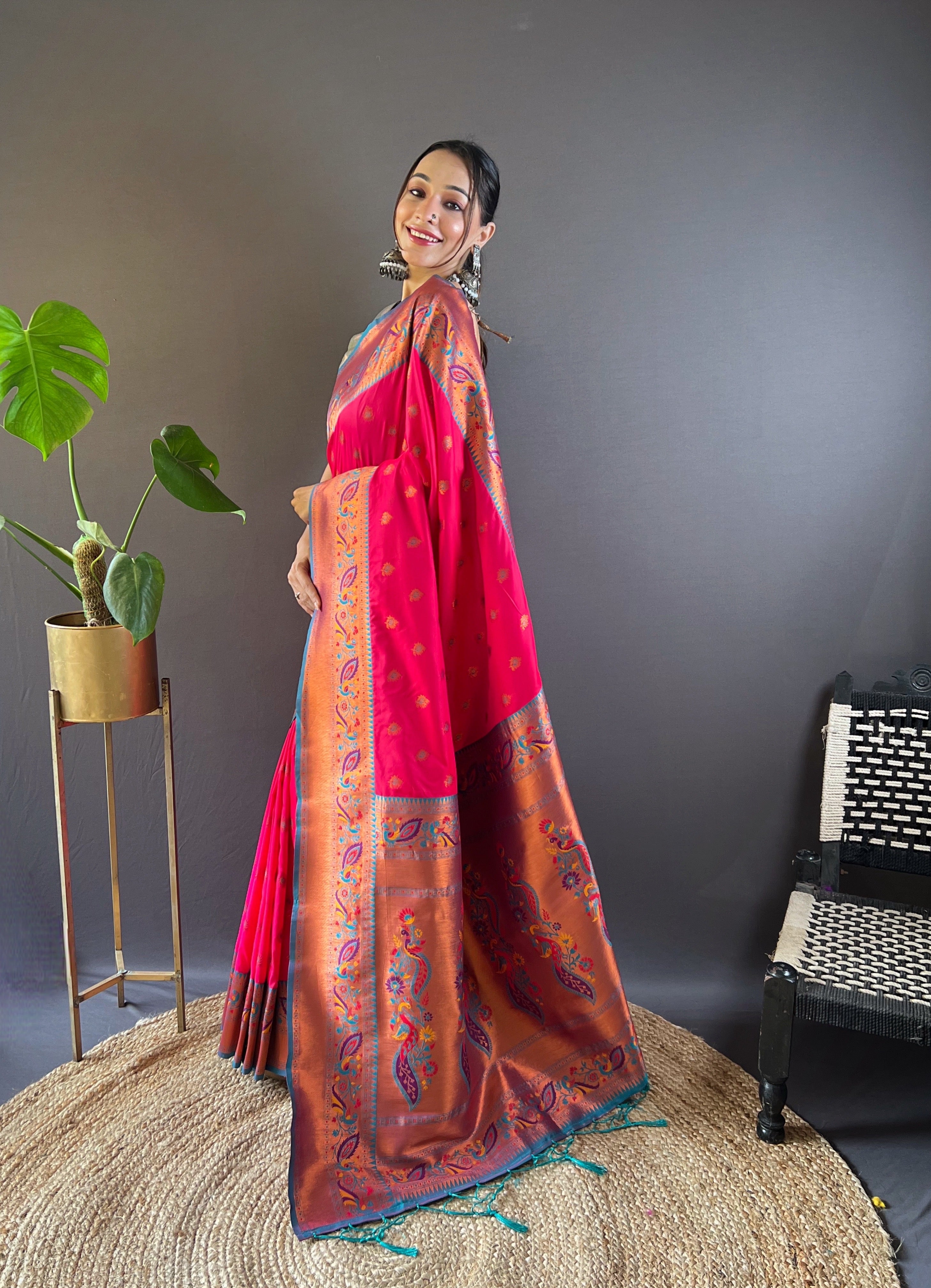 Dark Red Paithani Silk Saree
