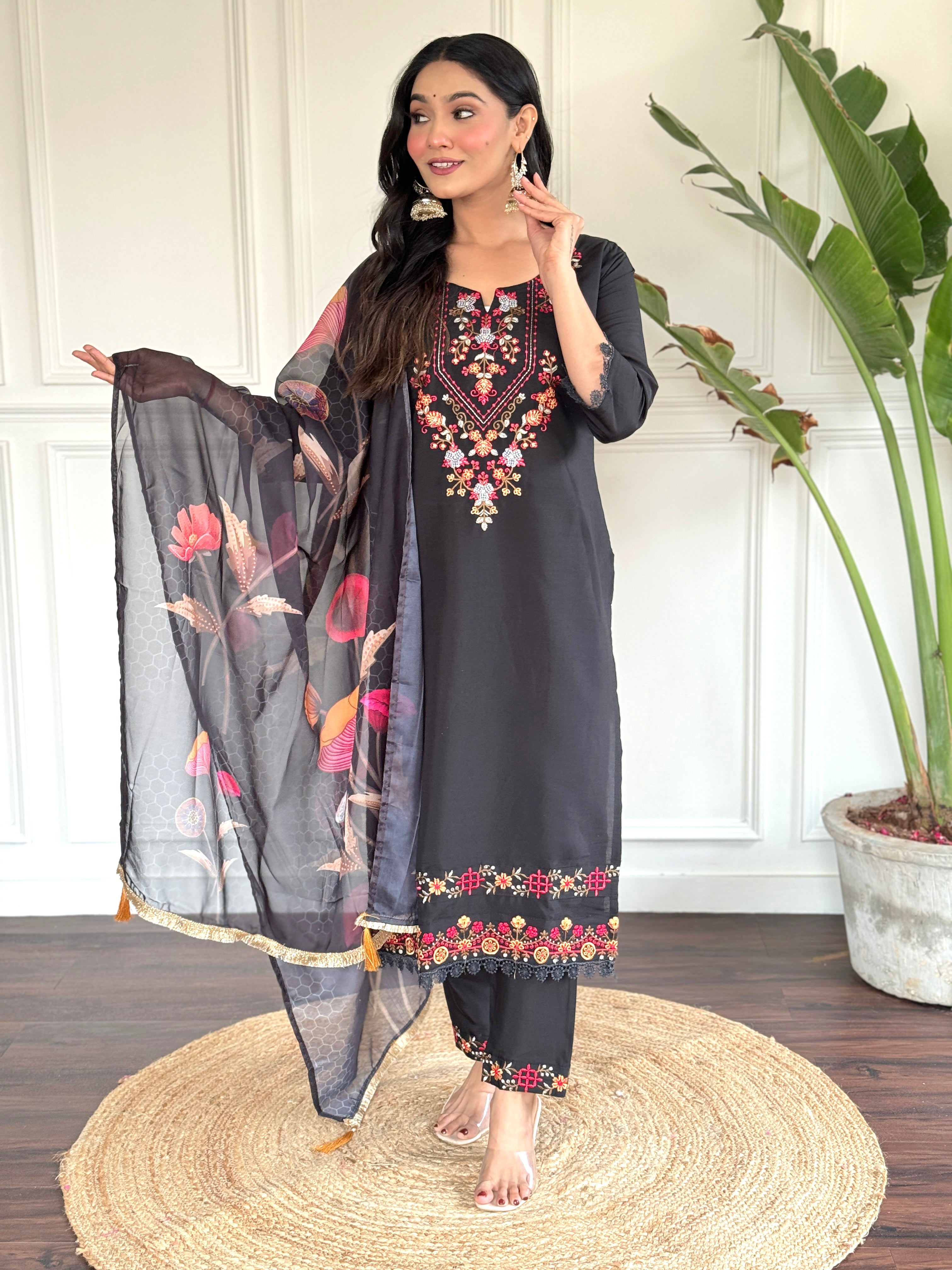 Royal Black VISCOSE CHANDERI Kurta Set