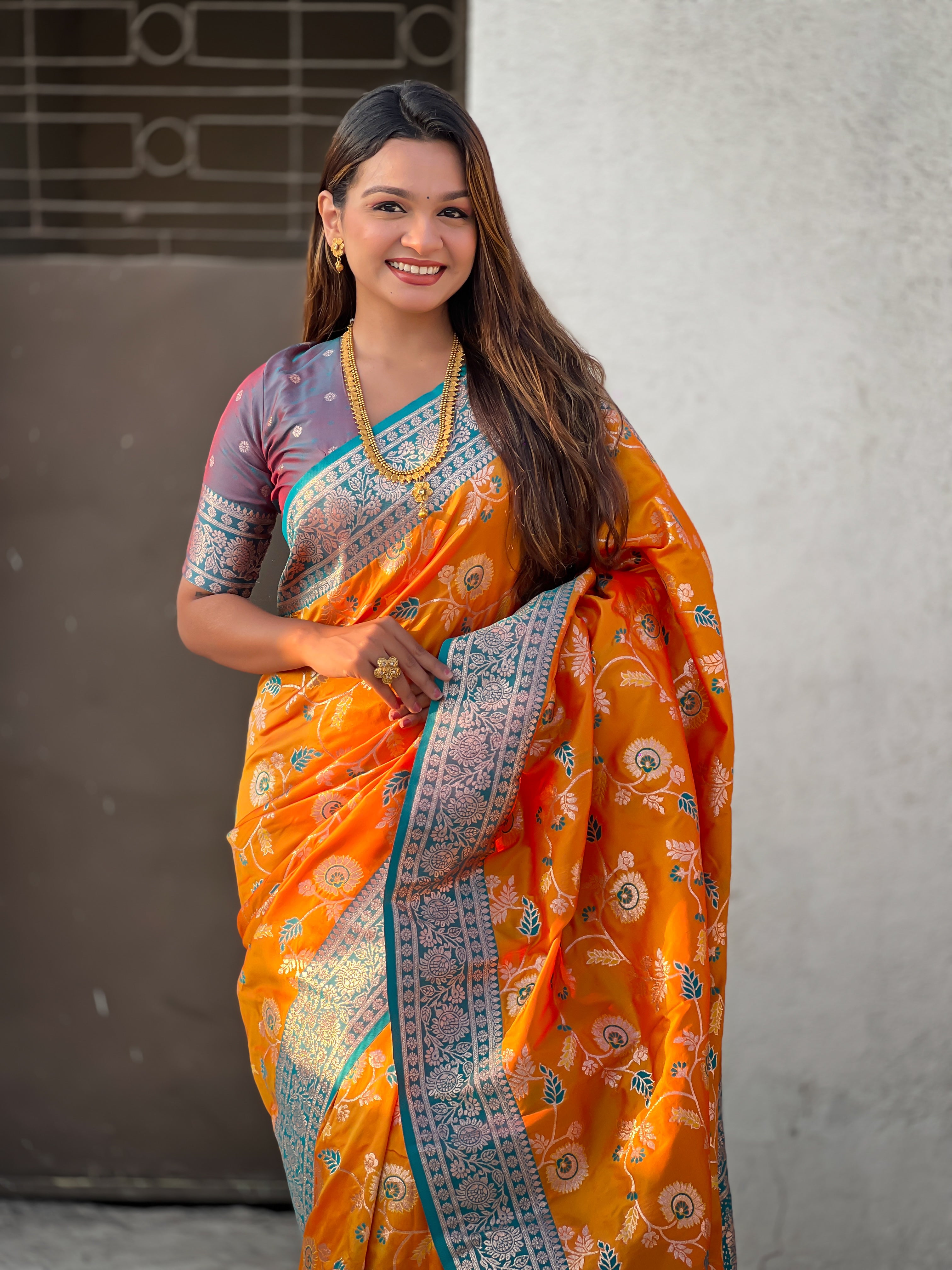 ORANGE BANARASI SILK SAREE