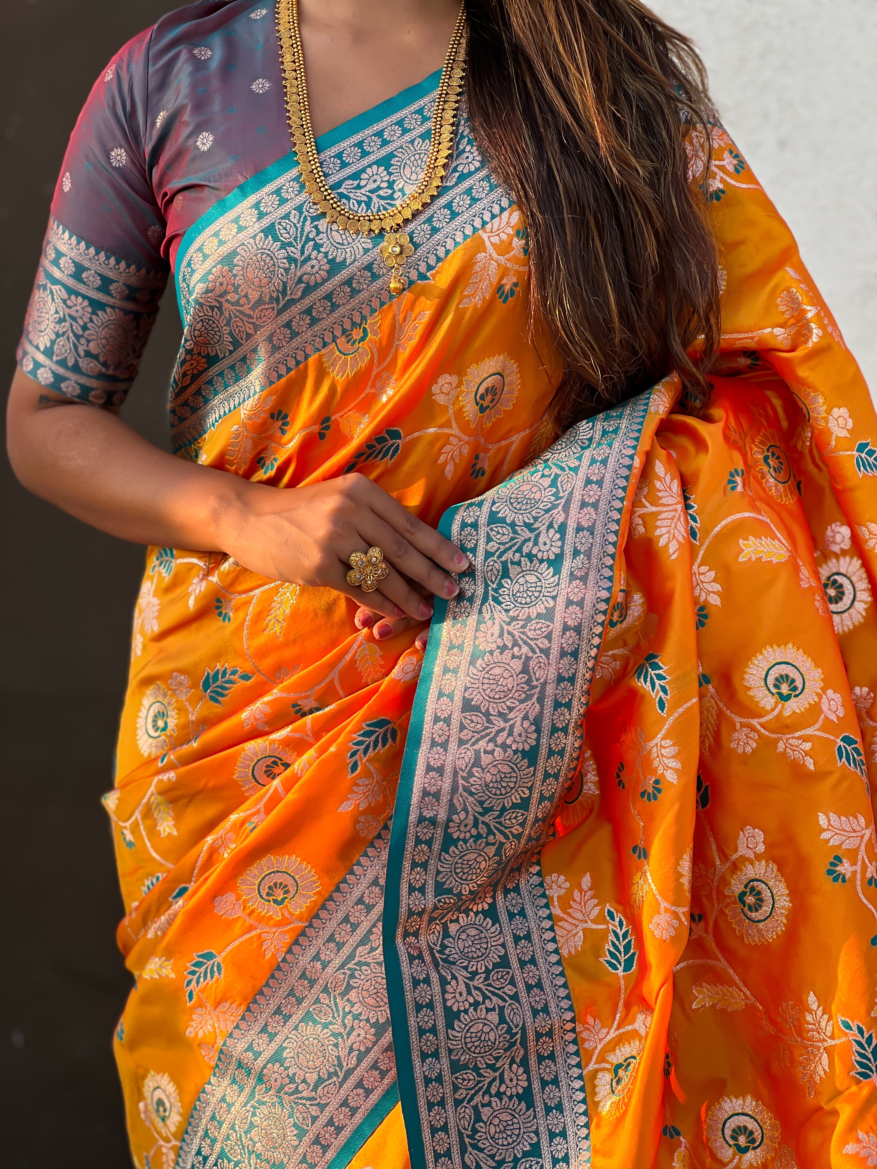 ORANGE BANARASI SILK SAREE