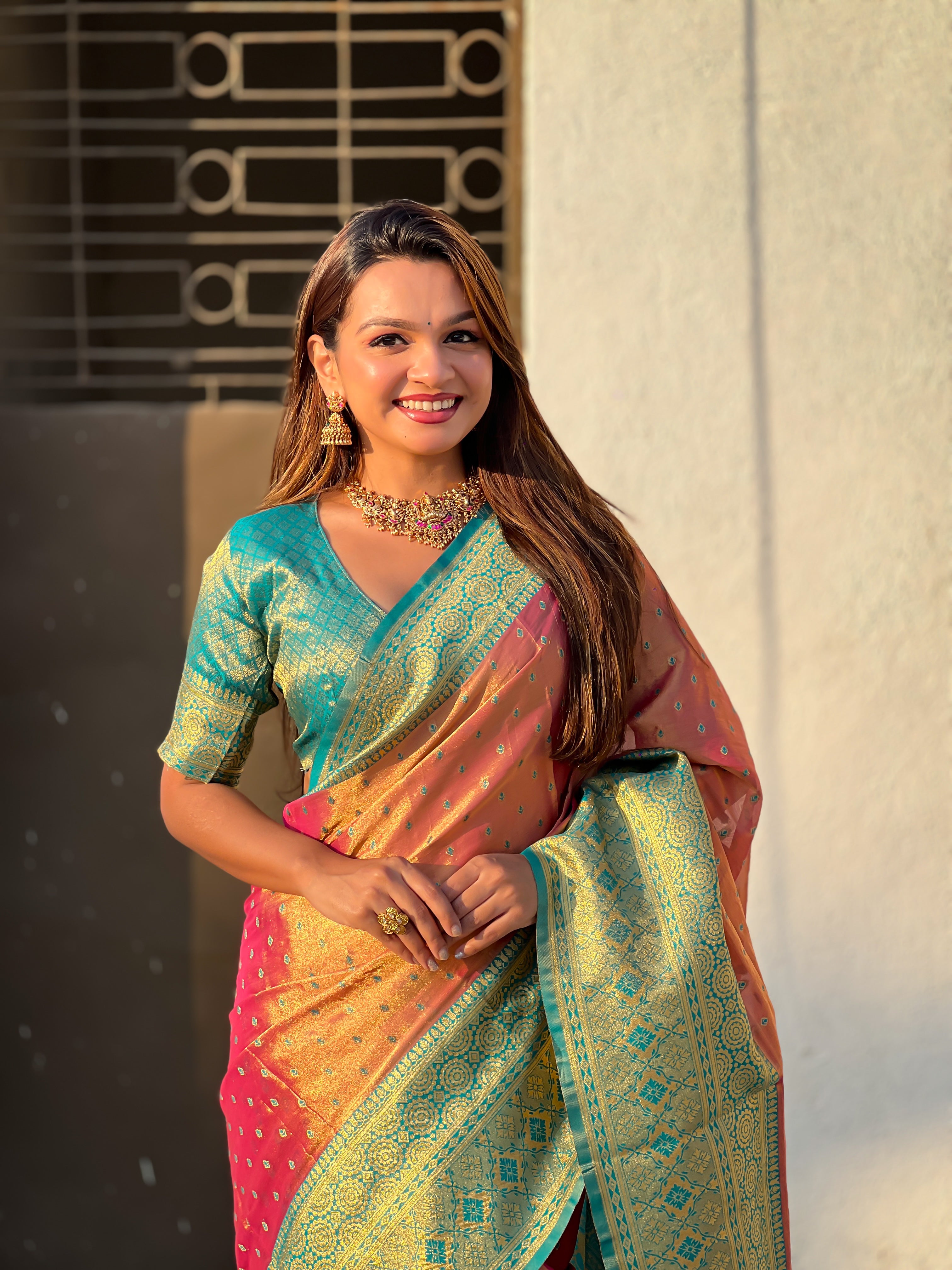 PEACH BANARASI SILK BLEND SAREE