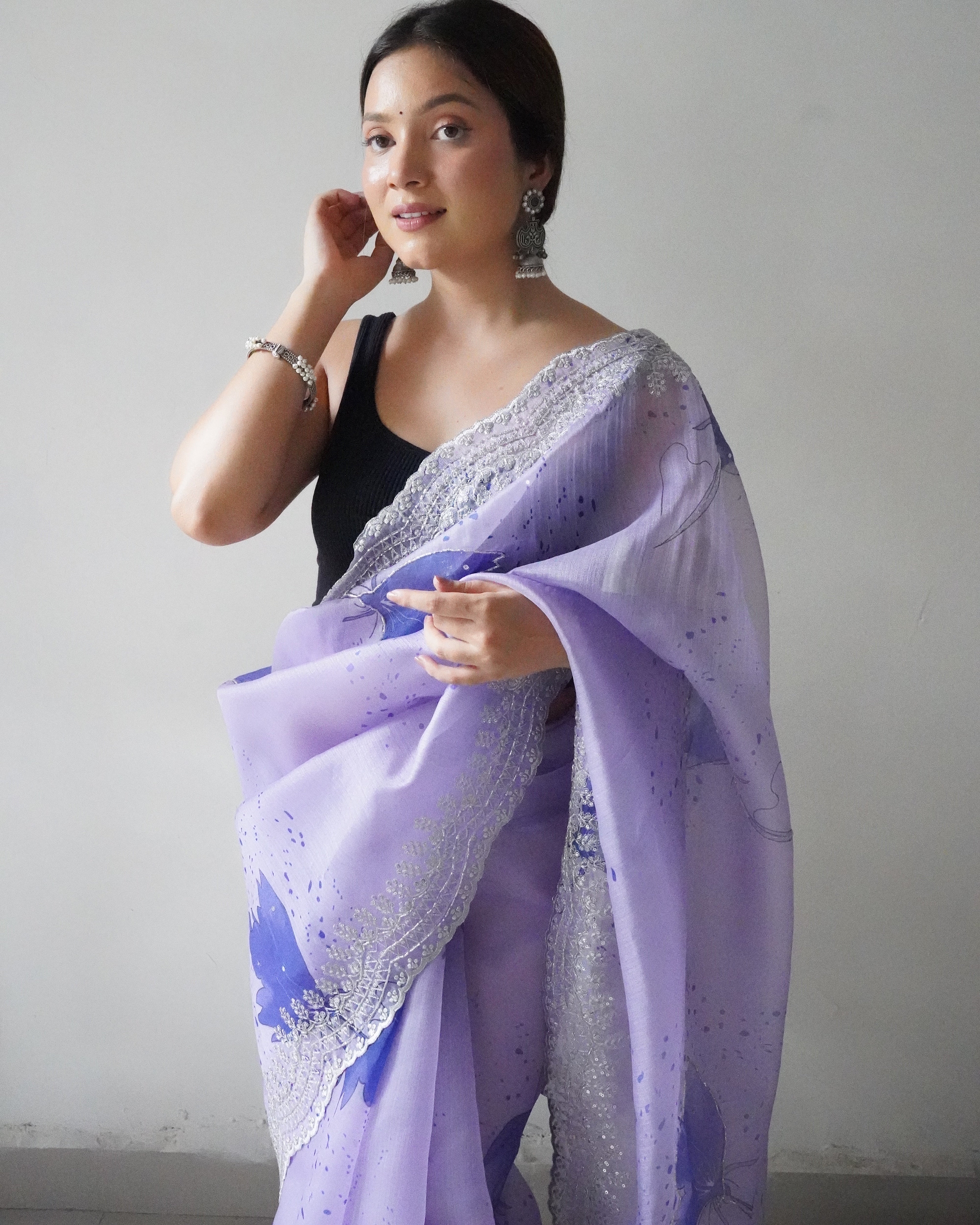 BLUE Organza Saree With weaving silk Blouse
