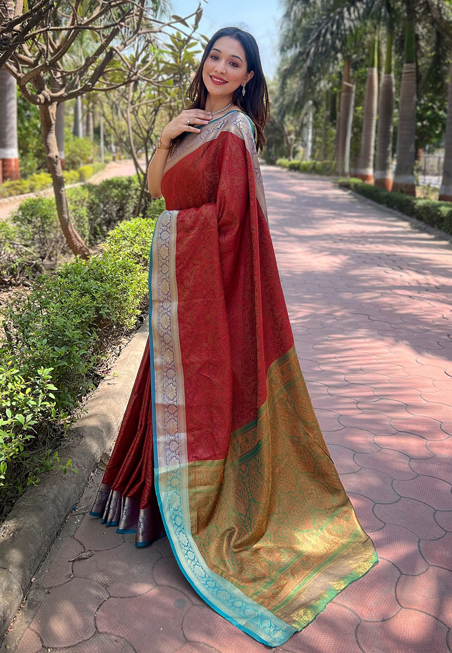 Red Kashmiri Soft Silk